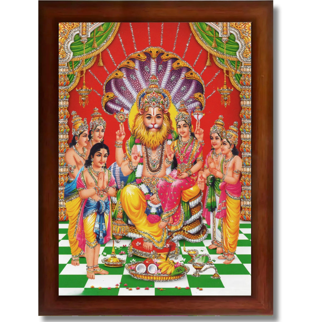 CRAFT QUEST Narasimha Swamy Lakshmi Narsingh Bhagwan Photo Framed | Acrylic Glass, Lightweight | Ideal for Home, Office, Temple & Puja Room, Wall Decor