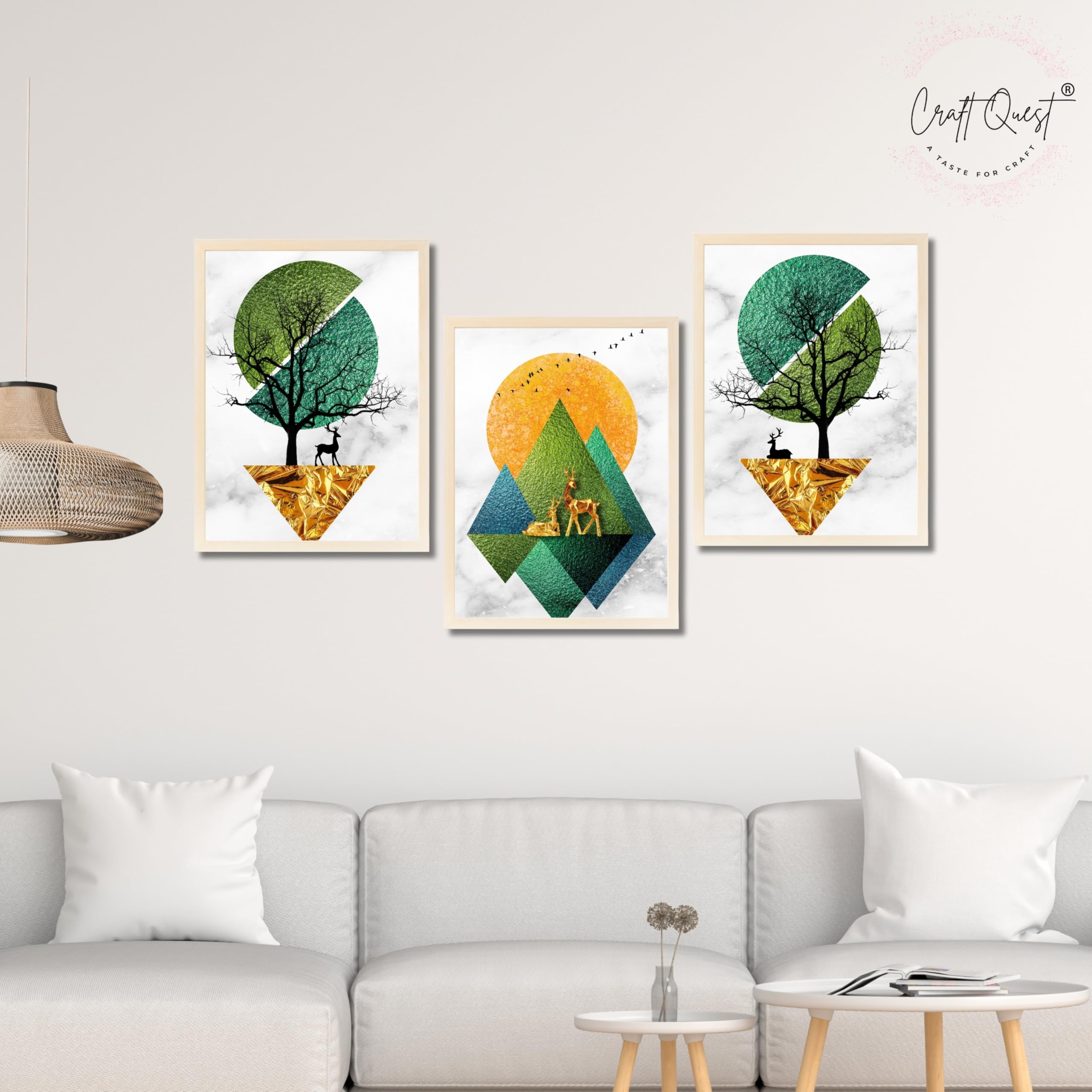 CRAFT QUEST Modern Art Abstract Wall Art | Set of 3 Frames for Home Decoration | Ideal for Living Room, Bedroom & Offices
