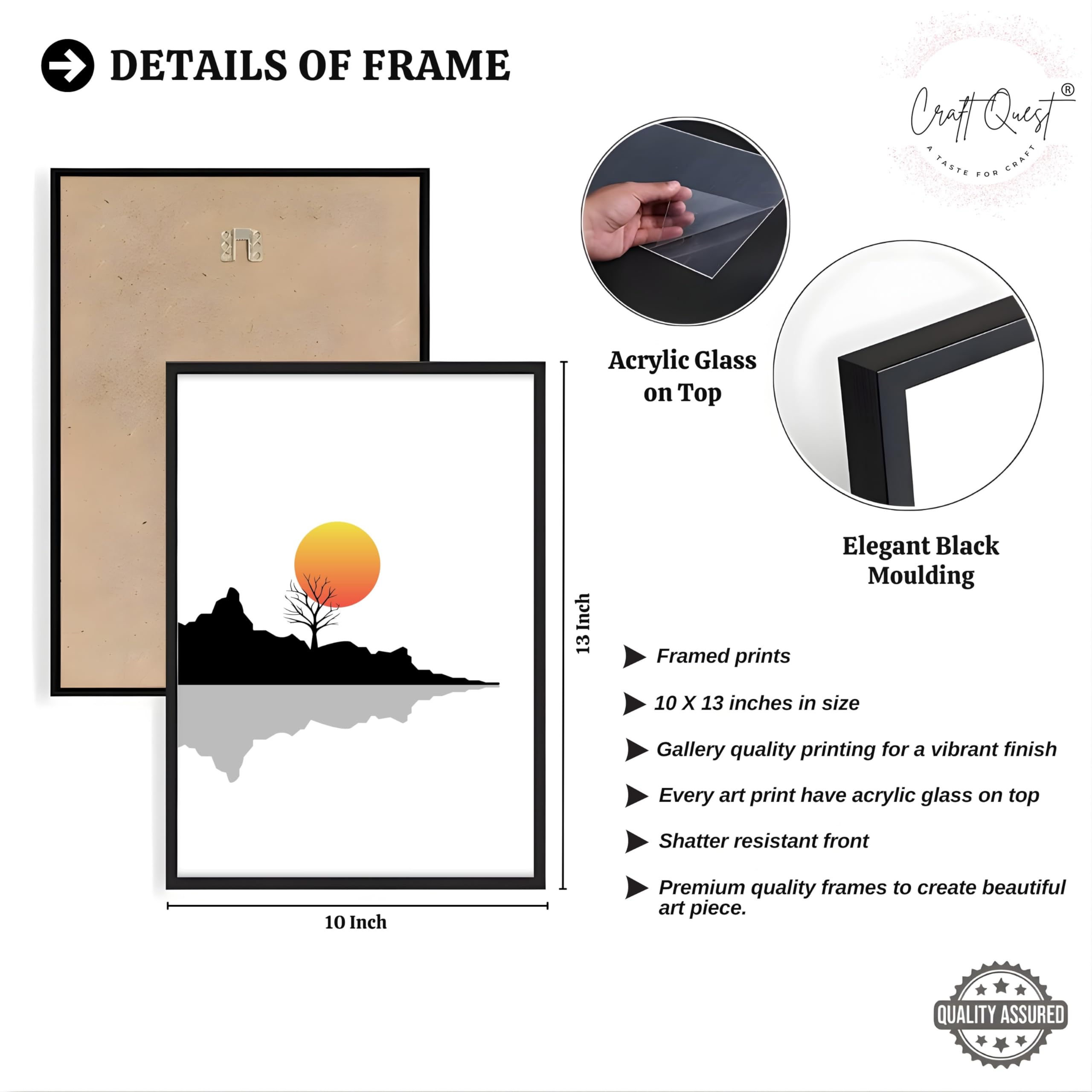 CRAFT QUEST Nature Inspired Abstract Of Sunset Wall Art | Set of 3 Frames for Home Decoration | Ideal for Living Room, Bedroom & Offices
