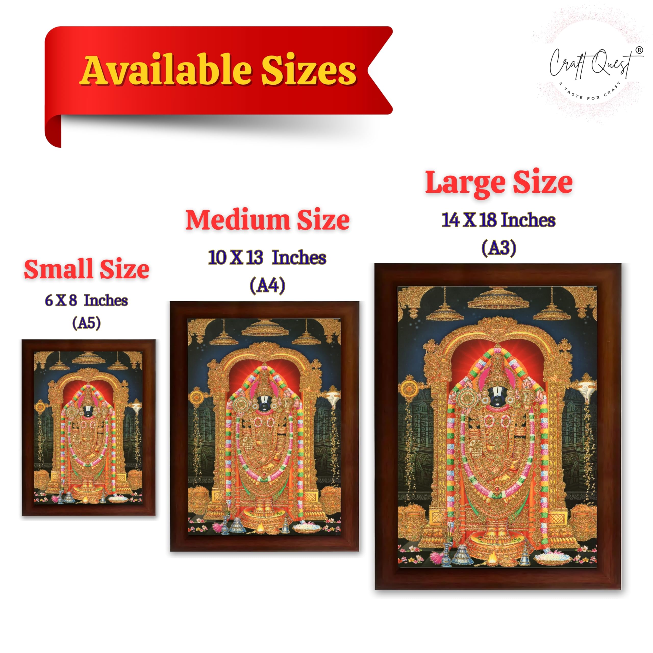 CRAFT QUEST Tirupati Balaji Lord Venkateshwara Swamy Wall Painting Framed Home Décor