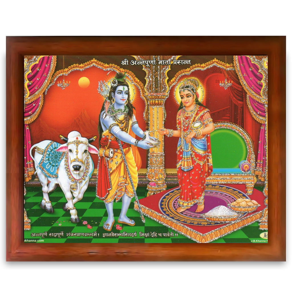 CRAFT QUEST Shiva & Maa Annapurna devi sitting on throne photo frame with Acrylic Glass for Kitchen Worship