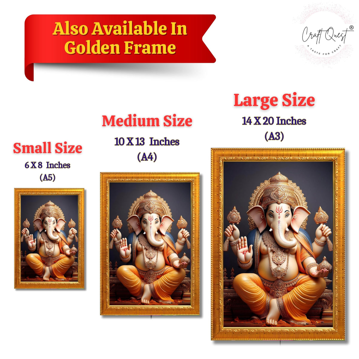 CRAFT QUEST Lord Ganesha Ganpati Ganapathi Hanging Wall Painting Framed For Home Décor
