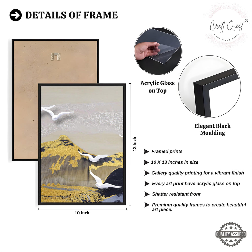 CRAFT QUEST Modern Art Abstract Porch Golden Wall Art | Set of 3 Frames for Home Decoration | Ideal for Living Room, Bedroom & Offices