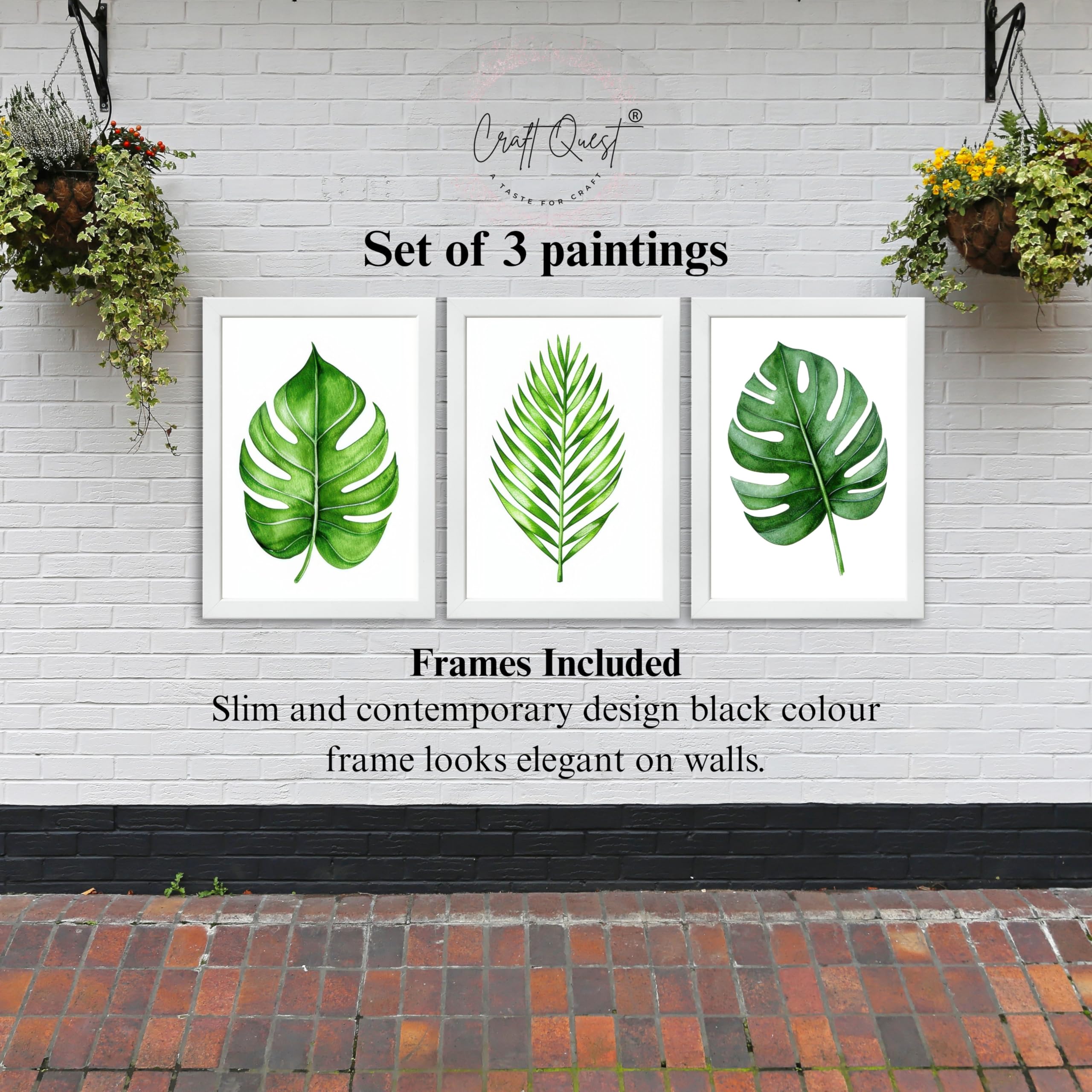 CRAFT QUEST Nature Inspired Exotic Leaves Modern Wall Art | Set of 3 Frames for Home Decoration | Ideal for Living Room, Bedroom & Offices