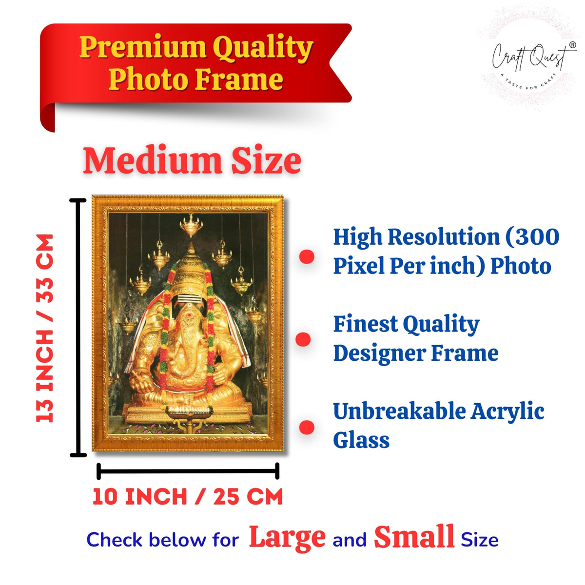 CRAFT QUEST Pillayarpatti Karpaga Vinayagar Hanging Wall Painting Photo Framed | South God Picture Frame for Home, Office, Temple & Gifting, Decor