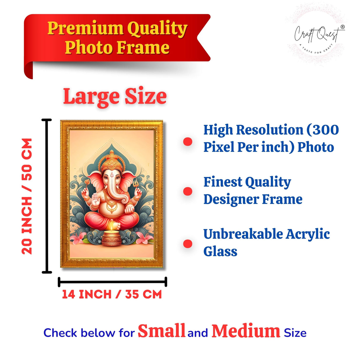 CRAFT QUEST Ganesh Ganpati Ganesha Art Framed Painting Ready to Hang and Wall Decor