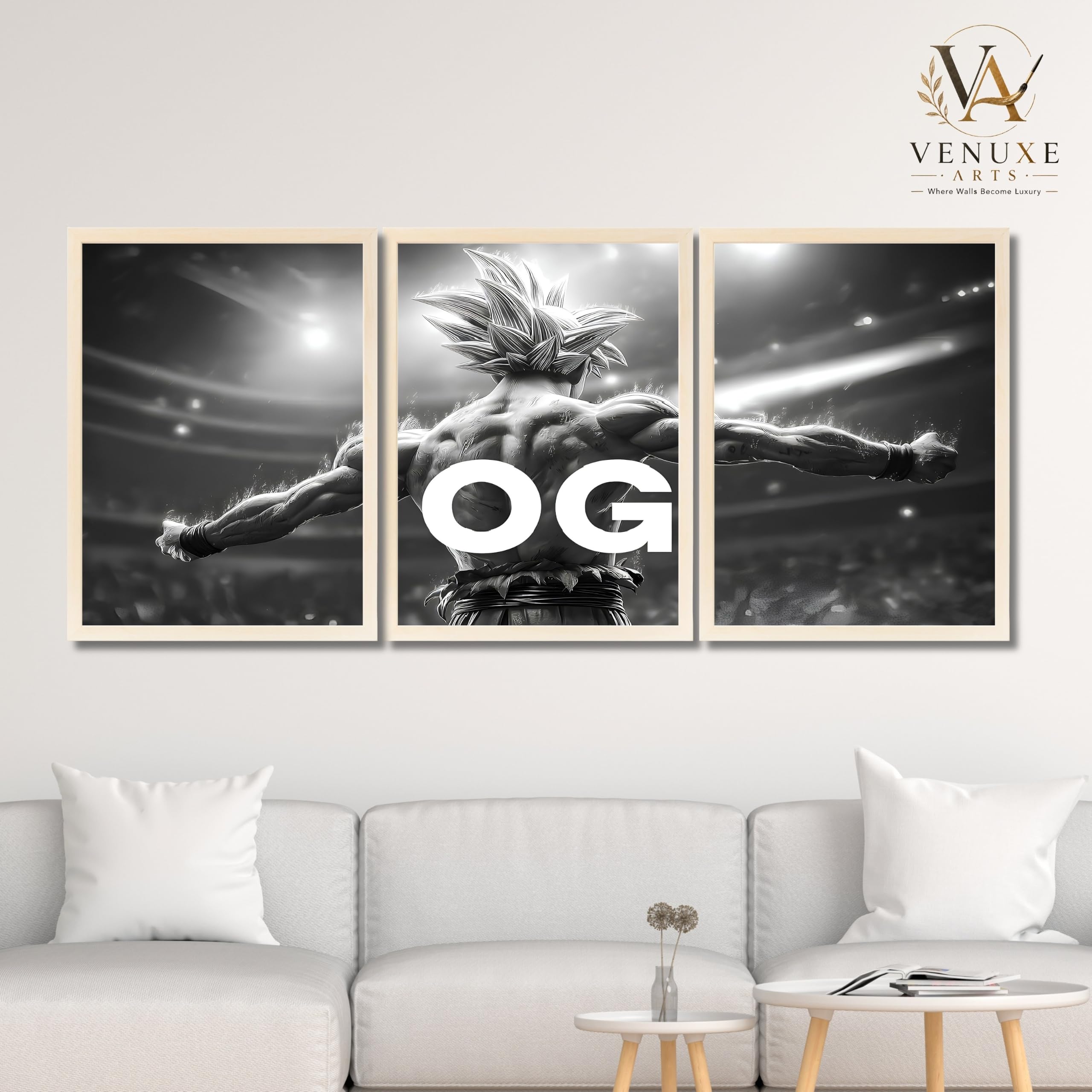 VENUXE ARTS Set Of 3 Anime Characters Wall Framed |Anime Characters Framed Poster for Living Room Bedroom Gaming Room Studio Wall Decor