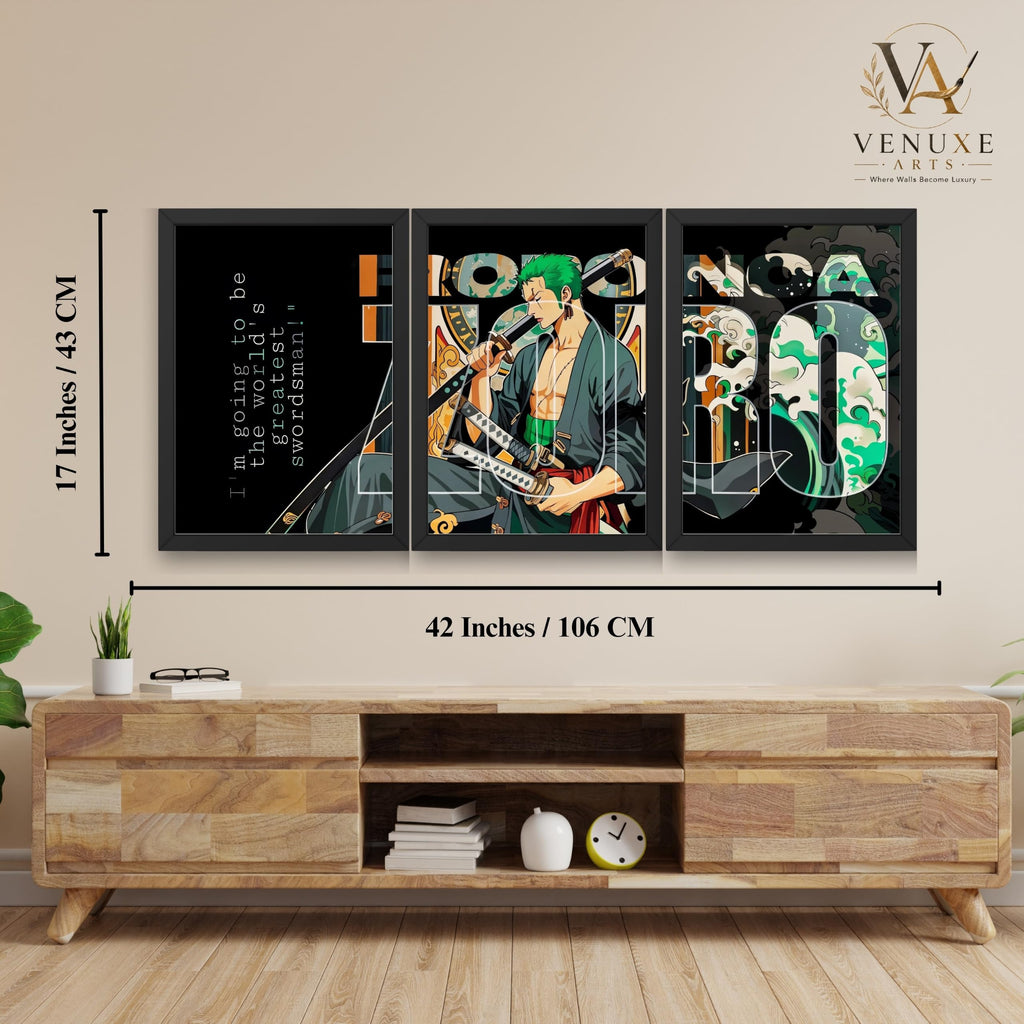 VENUXE ARTS Set Of 3 Anime Characters Wall Framed |Anime Characters Framed Poster for Living Room Bedroom Gaming Room Studio Wall Decor