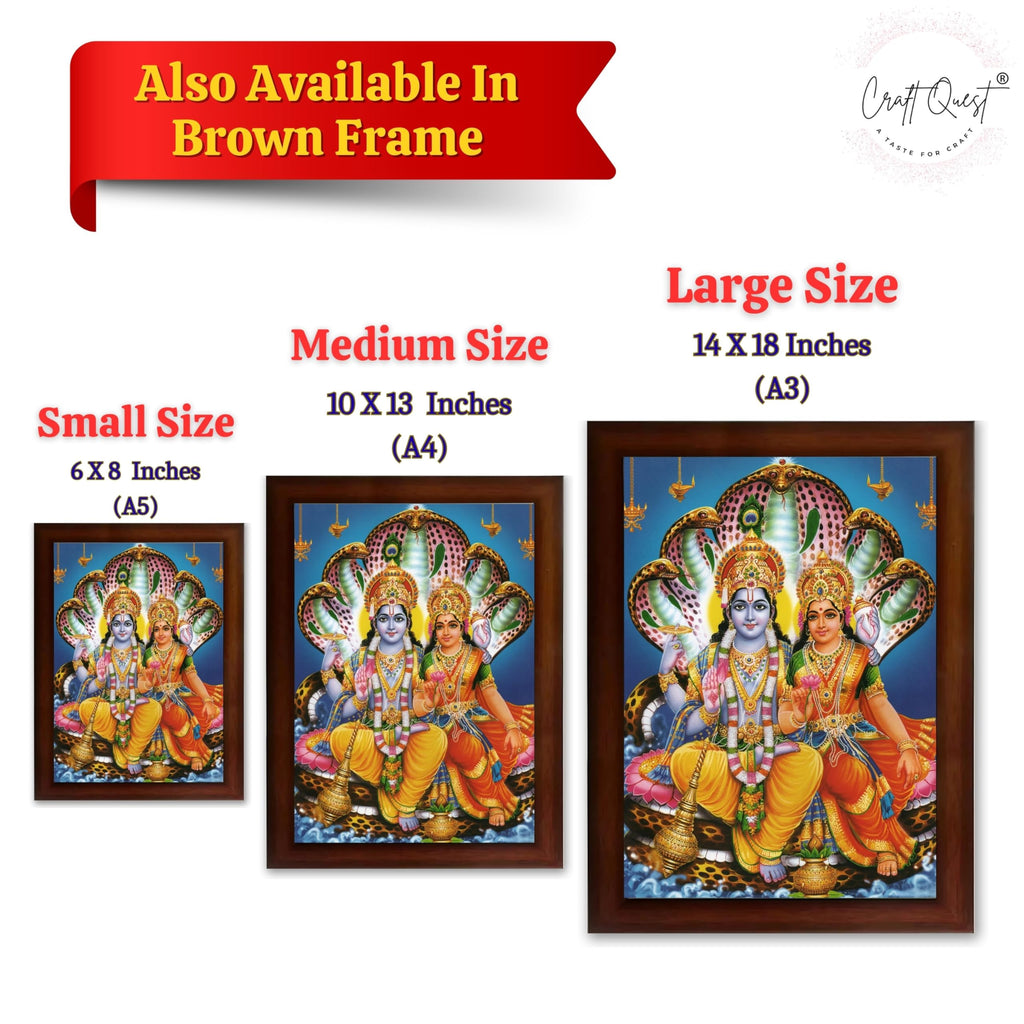 CRAFT QUEST Laxmi Narayan Laxmi Vishnu Dev Lakshmi Devi Ji Wall Painting Framed Home Decor, Religious Photo Frame