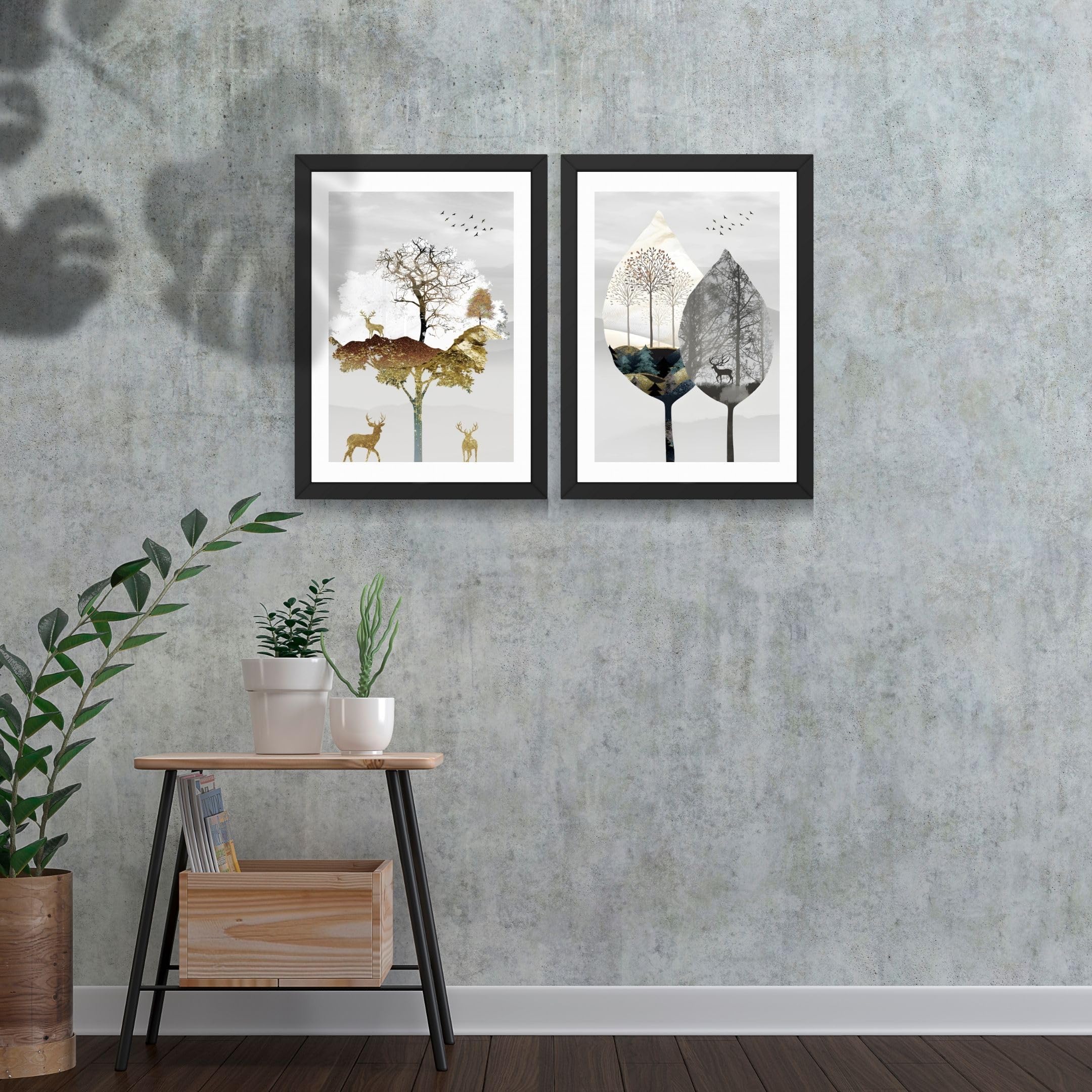 CRAFT QUEST 2 Piece Set of Wall Art poster Frame Painting for Wall Decoration With Acrylic Glass, living room, Home, Restraunt, Office