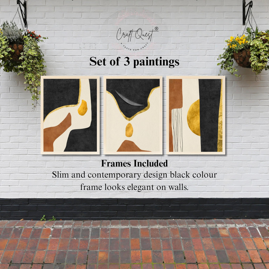 CRAFT QUEST Wall Art Decor Paintings | Set of 3 Abstract Wall Art Frames for Home Decoration | Ideal for Living Room, Bedroom & Office