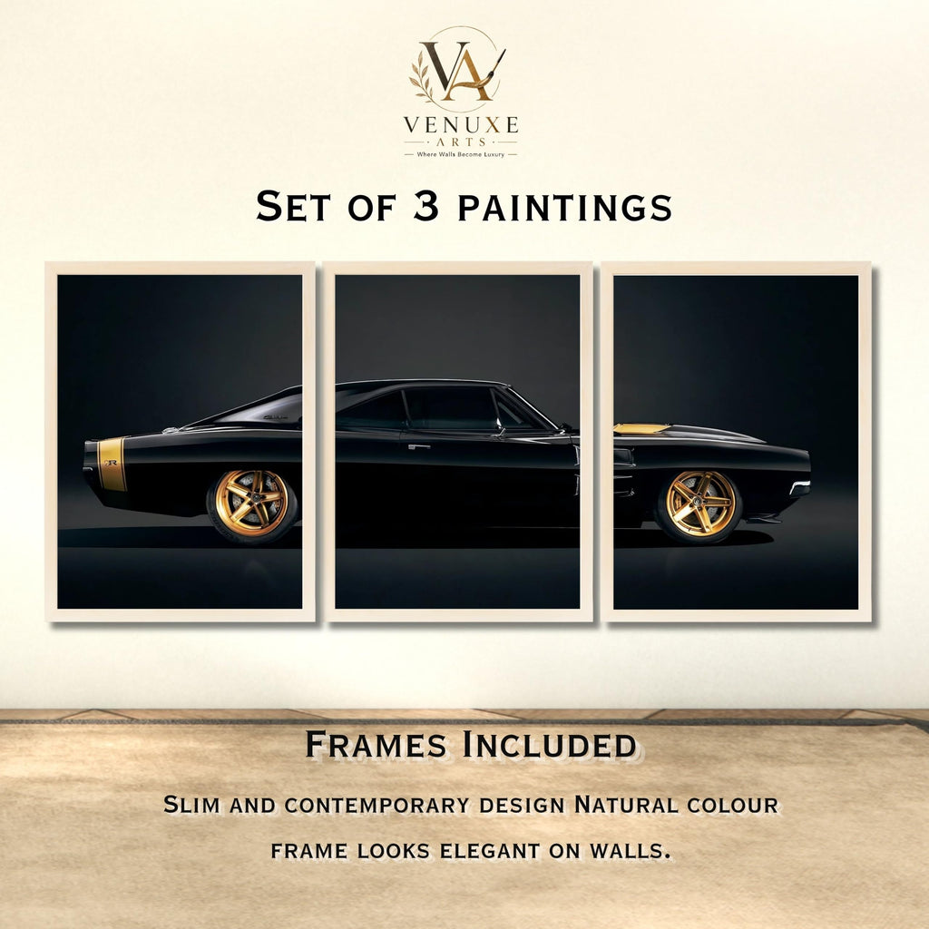 VENUXE ARTS Set Of 3 Big Sports Cars Framed Posters Gift Items for Boys Room Wall Decoration Bedroom Living Room Office Studio Décor | Car Poster Frame for Wall Décor