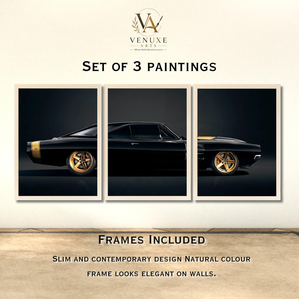 VENUXE ARTS Set Of 3 Big Sports Cars Framed Posters Gift Items for Boys Room Wall Decoration Bedroom Living Room Office Studio Décor | Car Poster Frame for Wall Décor