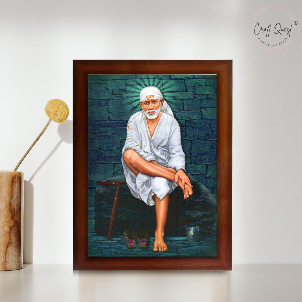 CRAFT QUEST Saibaba Sai Baba Shirdi Sainath Wall Painting Framed Home Décor, Ideal for Home, Office, Temple & Puja Room, Wall Decor