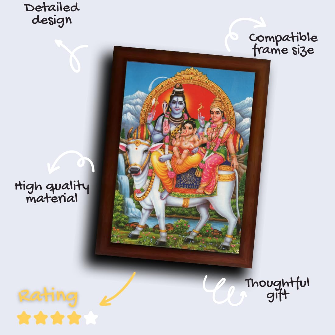 Craft Quest Shiv Parivar (Shiv Shankar, Maa Parvati, Ganesh and Kartikey) Religious Wood Photo Frame Sparkle Coated (Multicolour, 14 X 10 inch, Brown)