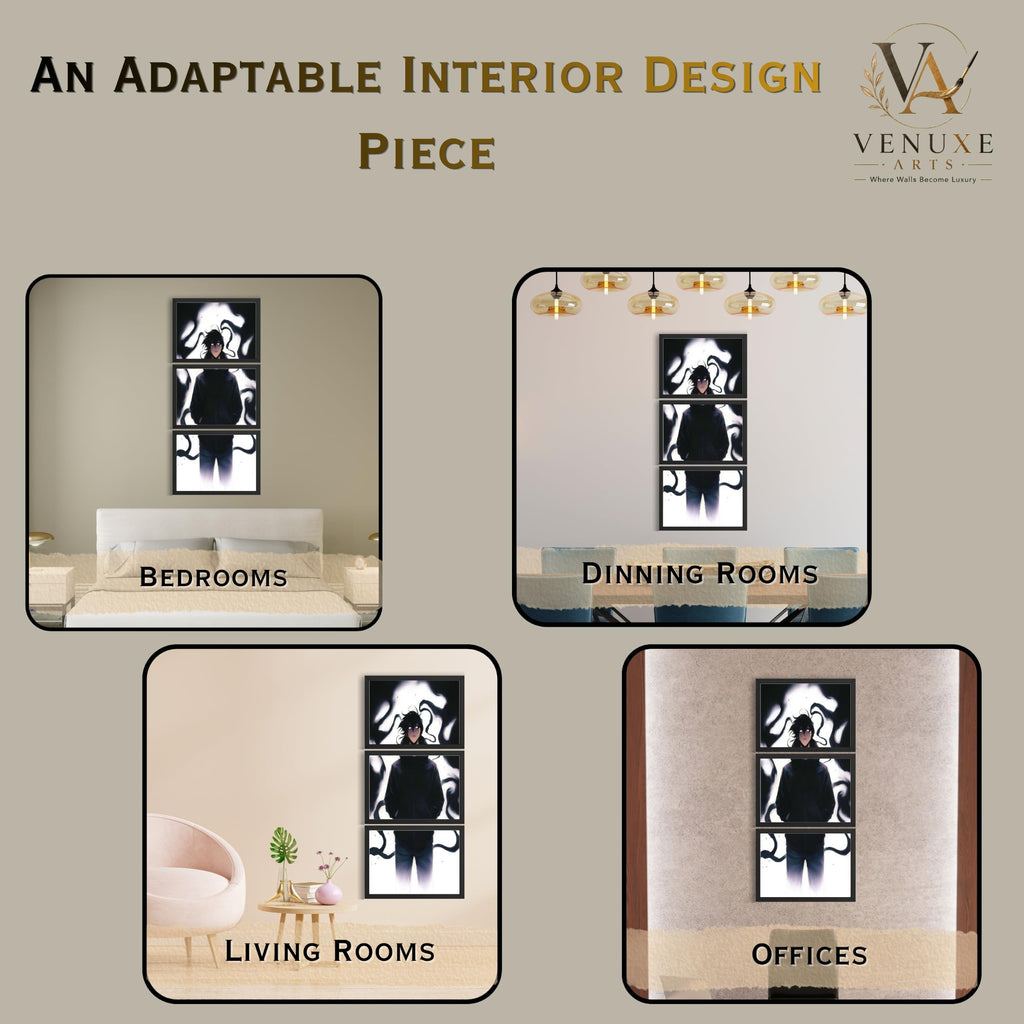 VENUXE ARTS Set Of 3 Anime Characters Wall Framed |Anime Characters Framed Poster for Living Room Bedroom Gaming Room Studio Wall Decor
