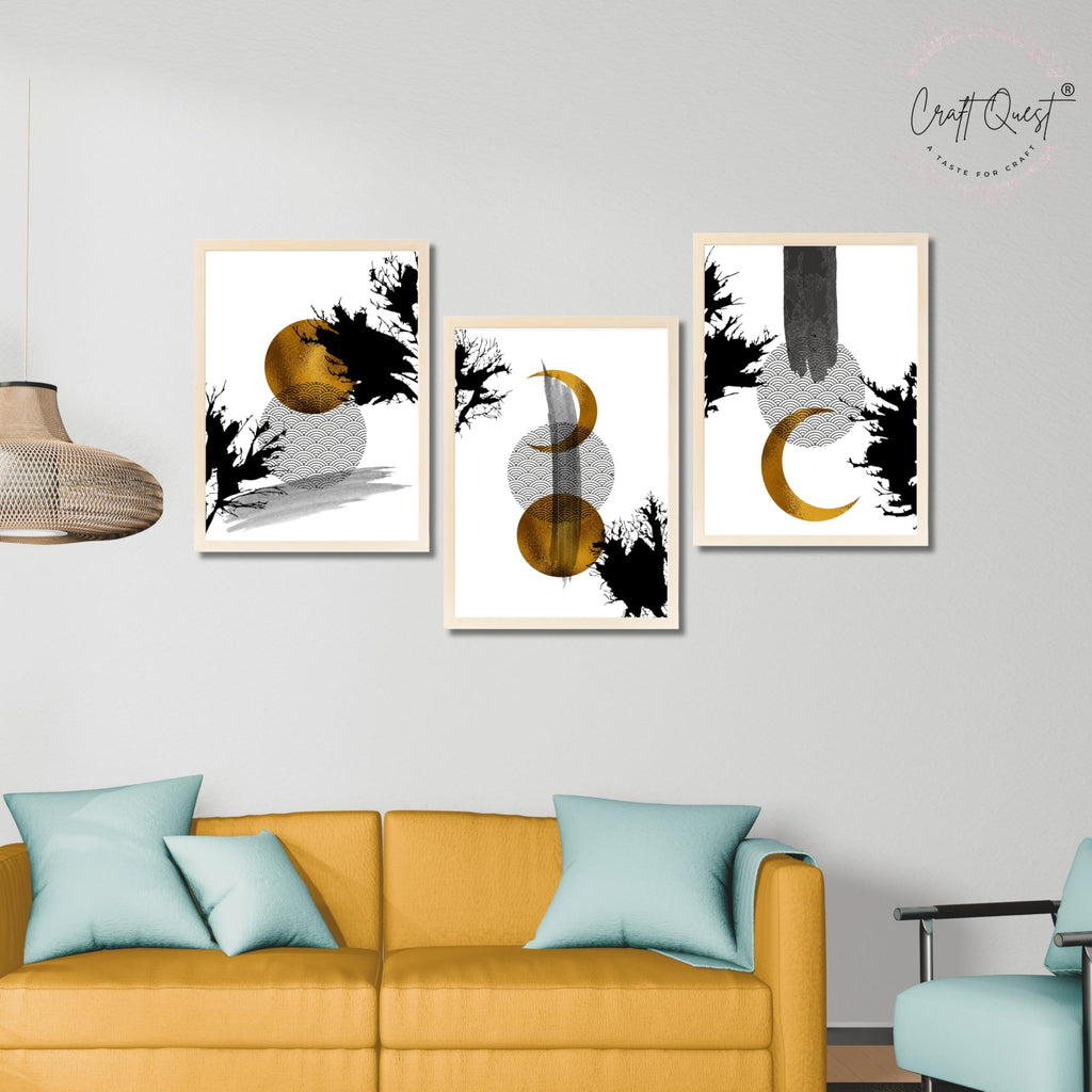 CRAFT QUEST Wall Art Decor Paintings | Set of 3 Abstract Wall Art Frames for Home Decoration | Ideal for Living Room, Bedrooms & Office