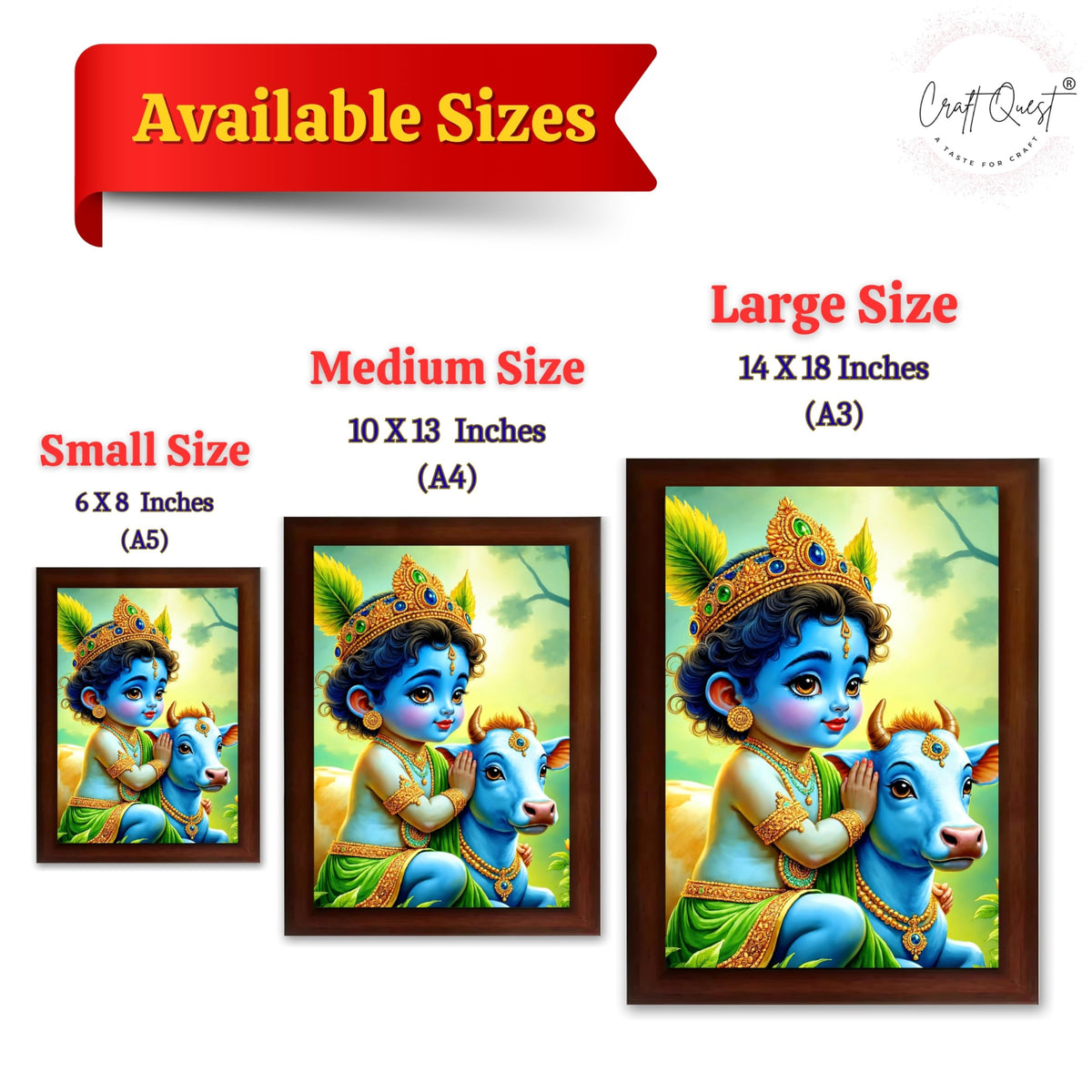 CRAFT QUEST Baby Krishna Photo Frame | Shri Bal Gopal Painting for Pregnant Women | Kanha Ji Poster | Laddu Lord Makhan Chor | Walls Home Bedroom Living Room Decoration Gift.