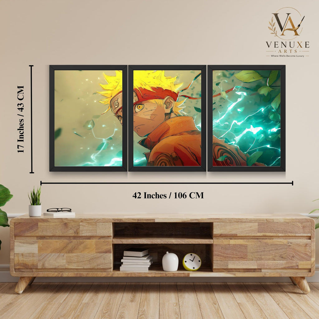 VENUXE ARTS Set Of 3 Anime Characters Wall Framed |Anime Characters Framed Poster for Living Room Bedroom Gaming Room Studio Wall Decor