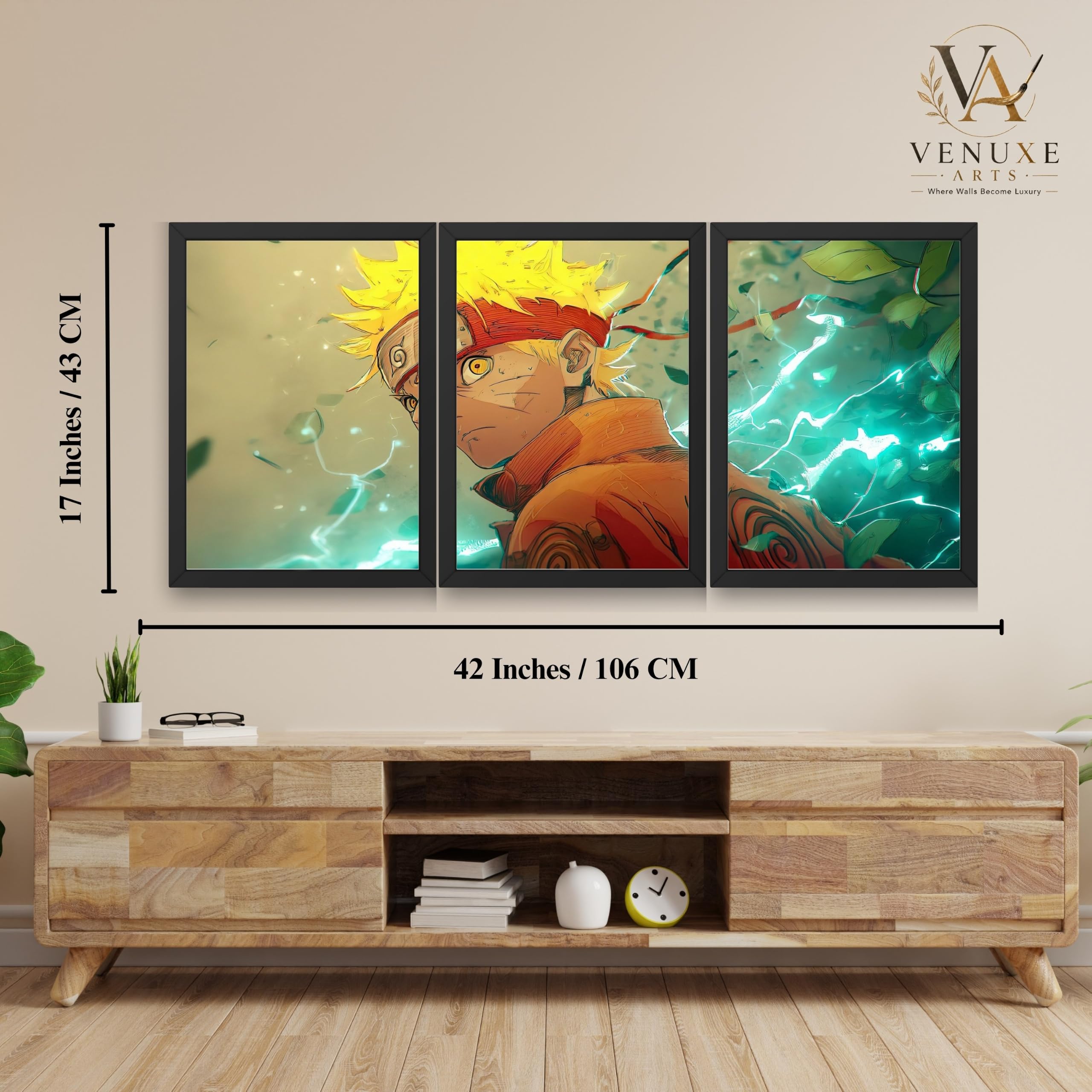 VENUXE ARTS Set Of 3 Anime Characters Wall Framed |Anime Characters Framed Poster for Living Room Bedroom Gaming Room Studio Wall Decor