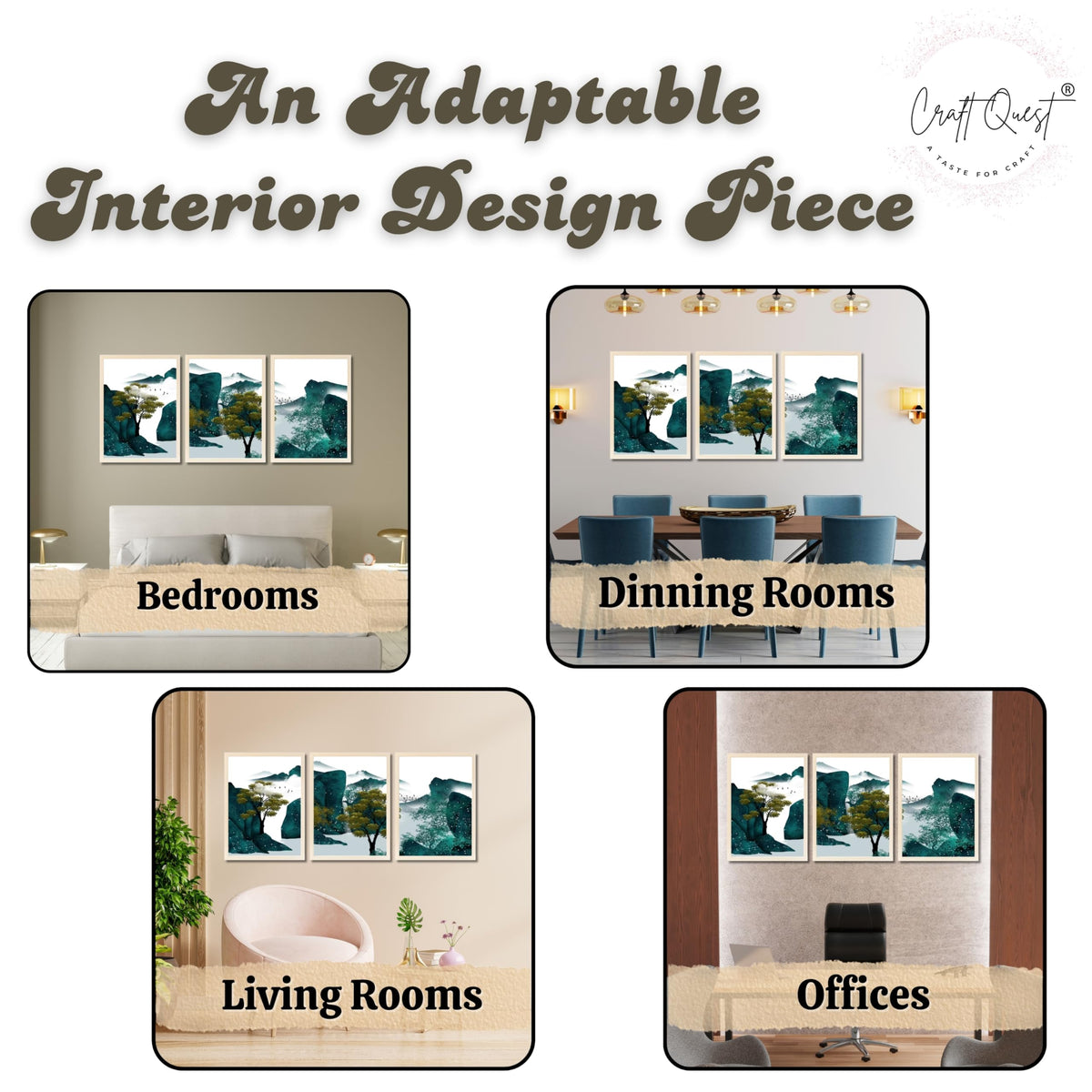CRAFT QUEST Modern Art Ink Landscape Wall Art | Set of 3 Frames for Home Decoration | Ideal for Living Room, Bedroom & Offices
