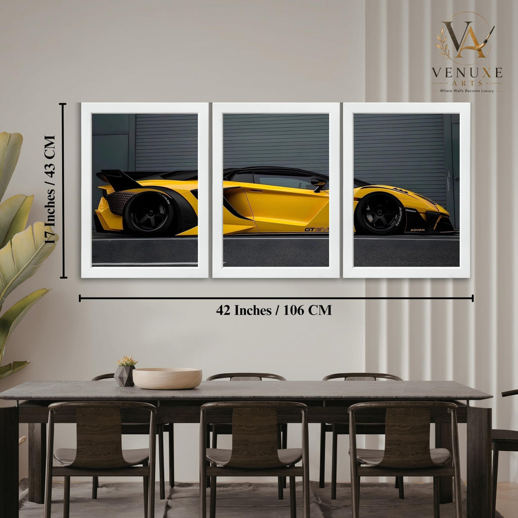 VENUXE ARTS Set Of 3 Big Sports Cars Framed Posters Gift Items for Boys Room Wall Decoration Bedroom Living Room Office Studio Décor | Car Poster Frame for Wall Décor