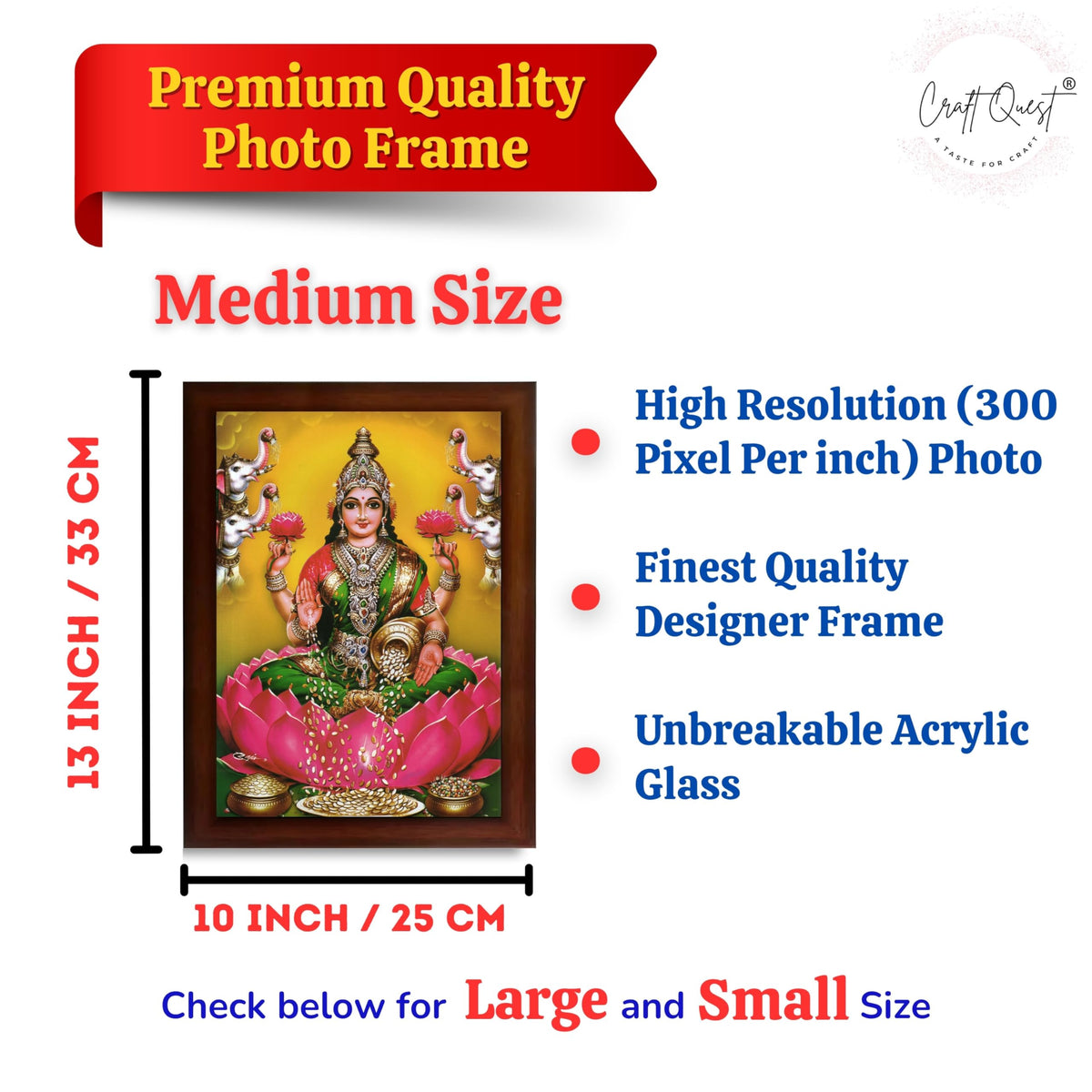 CRAFT QUEST Goddess Lakshmi Mata Devi Vaibhav Laxmi Maa Wall Painting Photo Framed | Ideal for Home, Office, Temple & Puja Room, Wall Decor