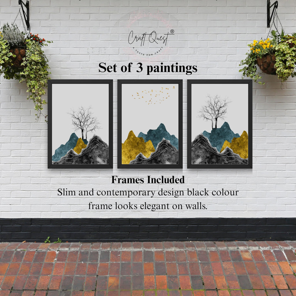CRAFT QUEST Chinese Landscape Abstract Art Modern Art | Set of 3 Frames for Home Decoration | Ideal for Living Room, Bedroom & Offices
