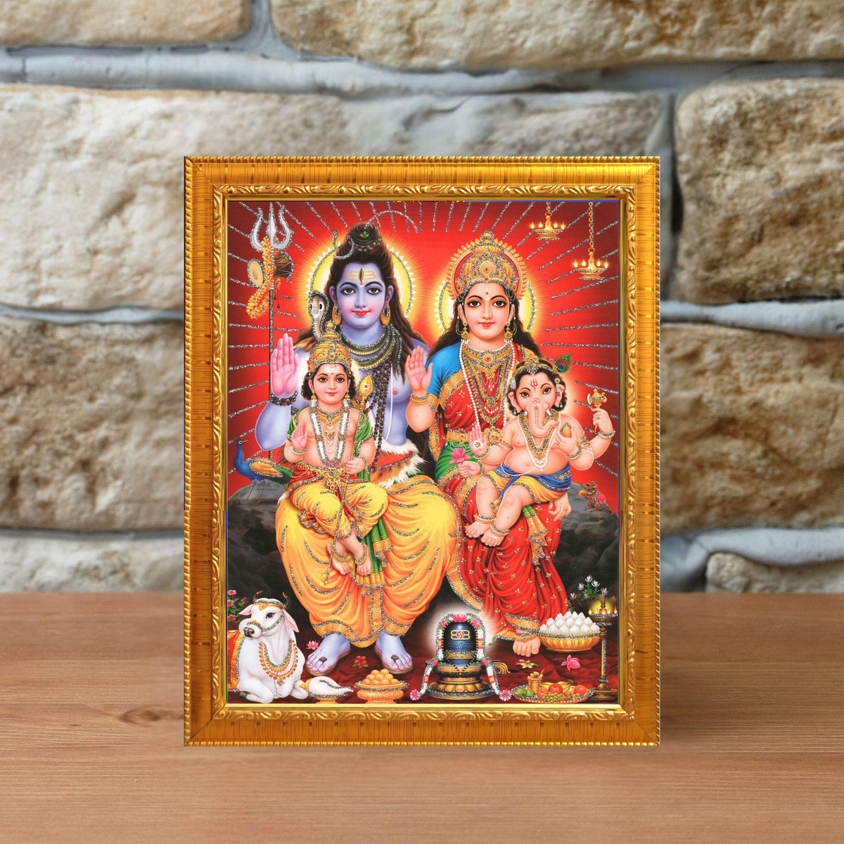 CRAFT QUEST Shiv Parivar Religious Wood Photo Frame with Acrylic glass