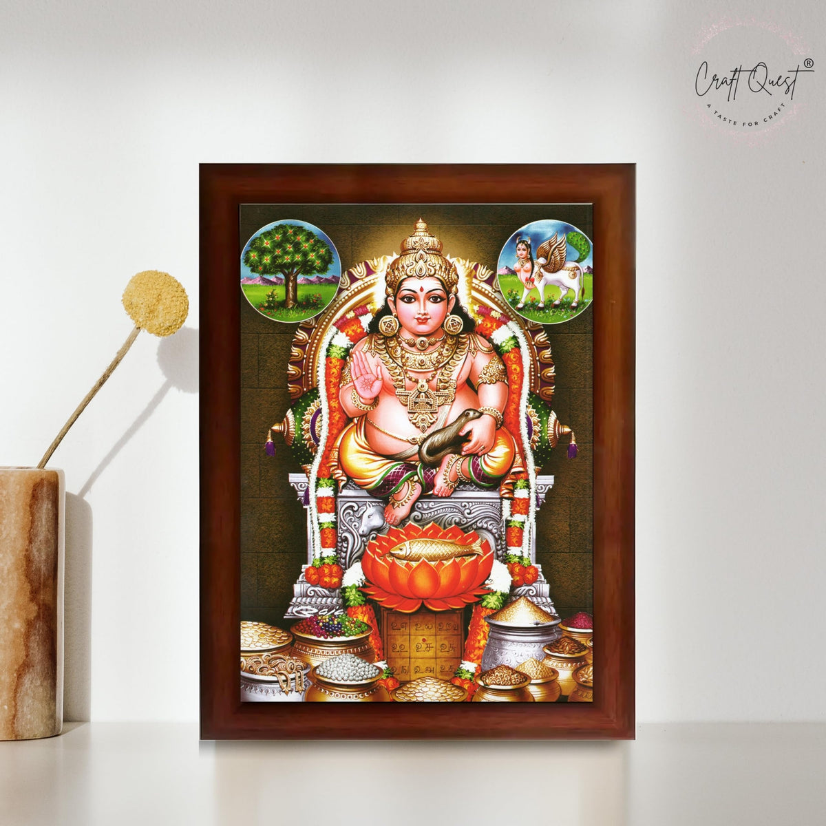 CRAFT QUEST Lord Kubera Swamy Bhagwan Kuber Kubera Wall Painting Framed, Religious Photo Frame, Home Decoration Gift Item
