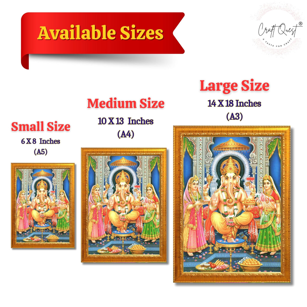 CRAFT QUEST Lord Ganesha Ganpati ji Modern Wall Painting With Frame For Pooja, Home and Office Decor,