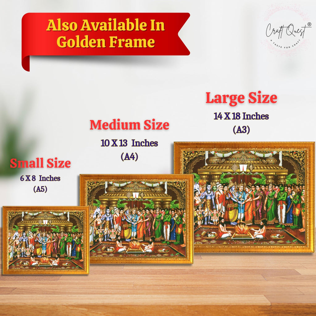 CRAFT QUEST Tirupati Balaji Padmavati Srinivasa Kalyanam Wall Painting Framed | South God Picture Frame for Home, Office, Temple & Gifting