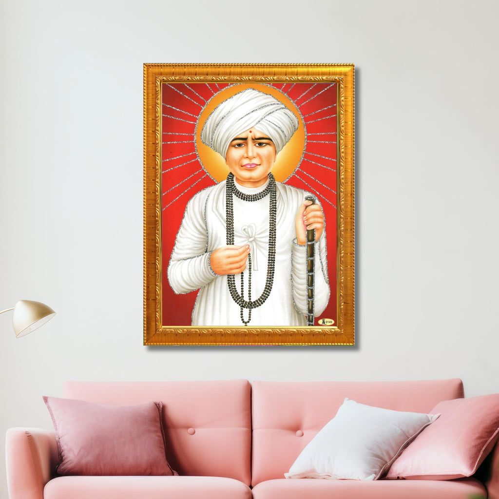 CRAFT QUEST Shri Jalaram Bapa Ji Guru Wall Painting Framed Home Décor wooden framed