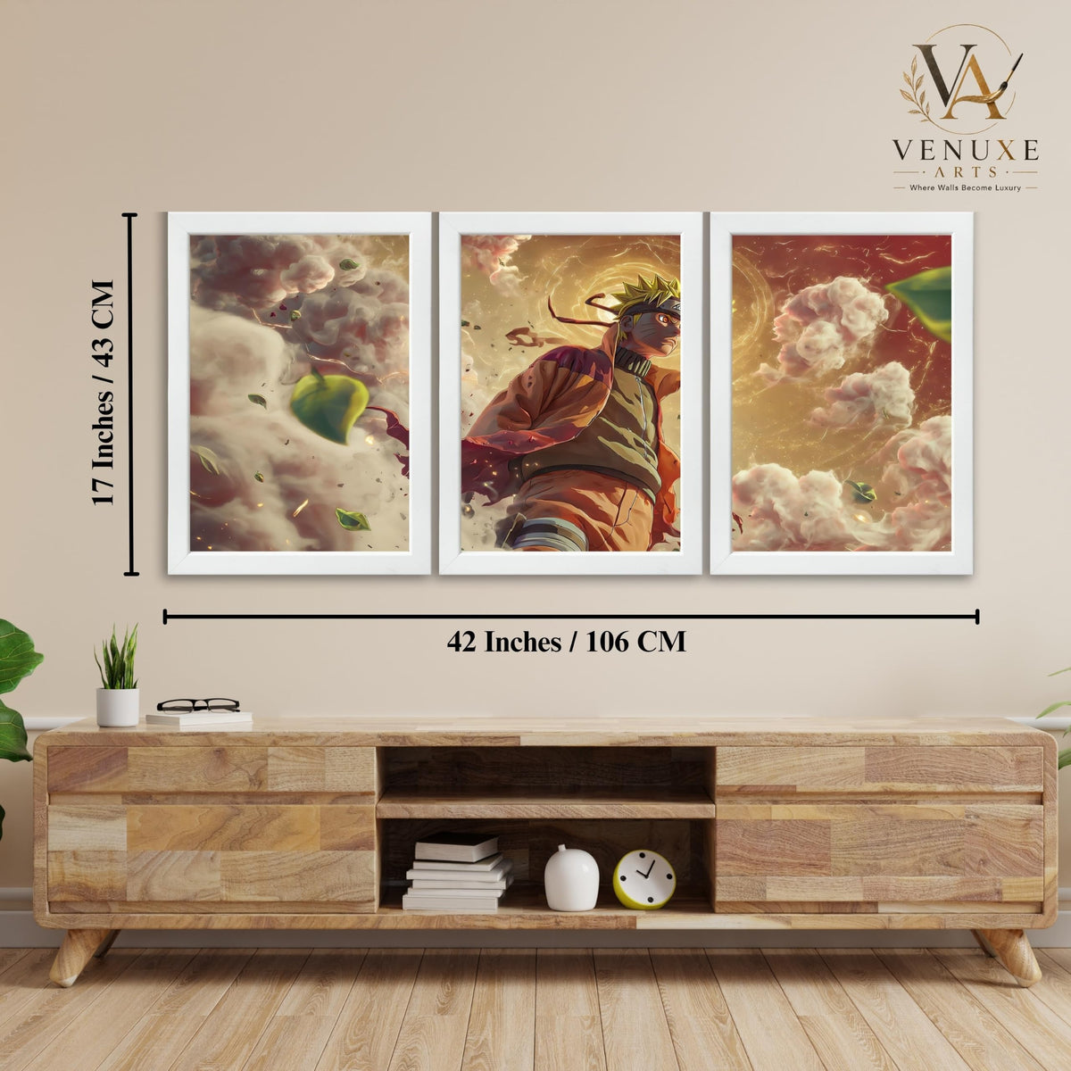 VENUXE ARTS Set Of 3 Anime Characters Wall Framed |Anime Characters Framed Poster for Living Room Bedroom Gaming Room Studio Wall Decor