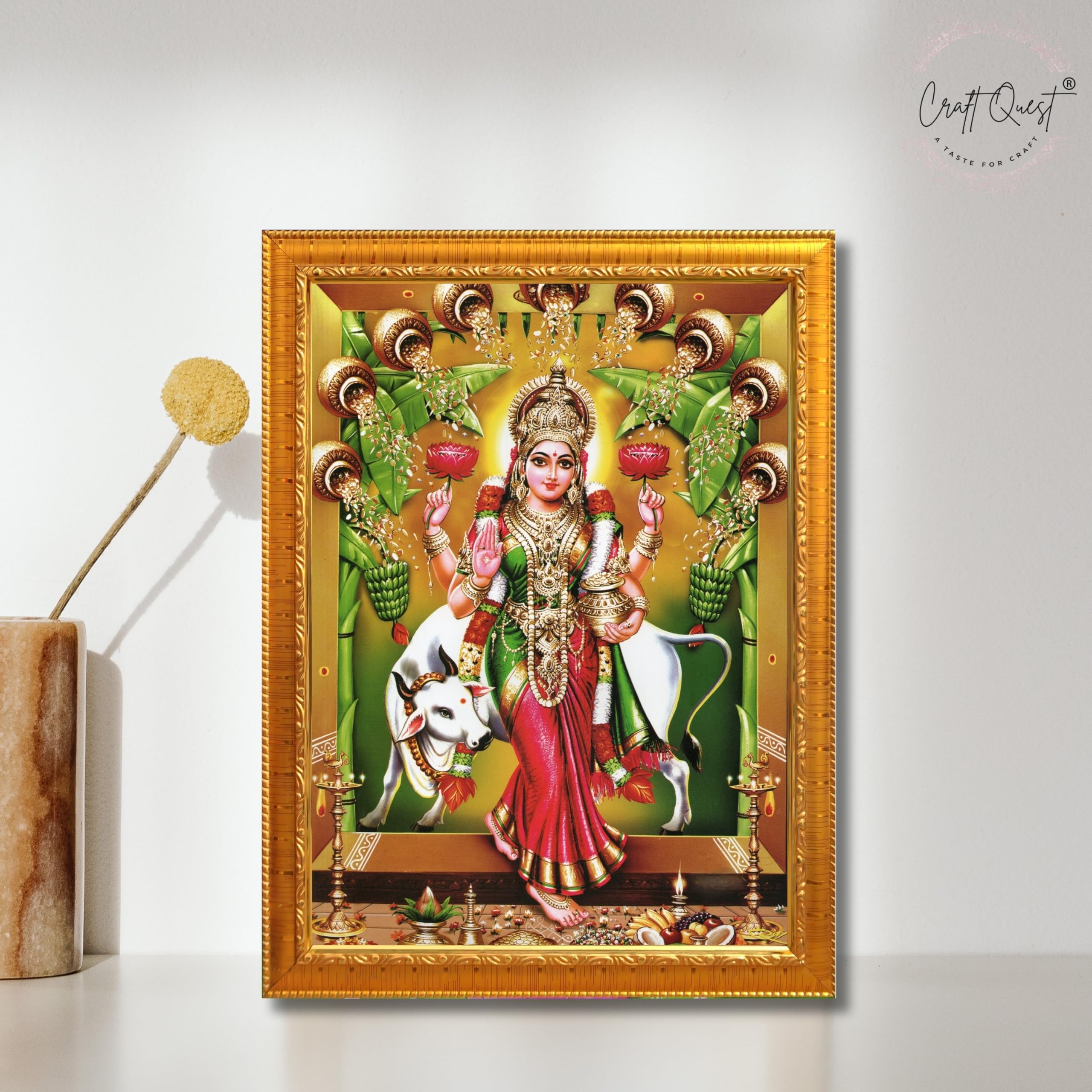 CRAFT QUEST Goddess Lakshmi Mata Vaibhav Laxmi Wall Painting Photo Framed | Acrylic Glass, Lightweight | Ideal for Home, Office, Temple & Puja Room, Wall Decor