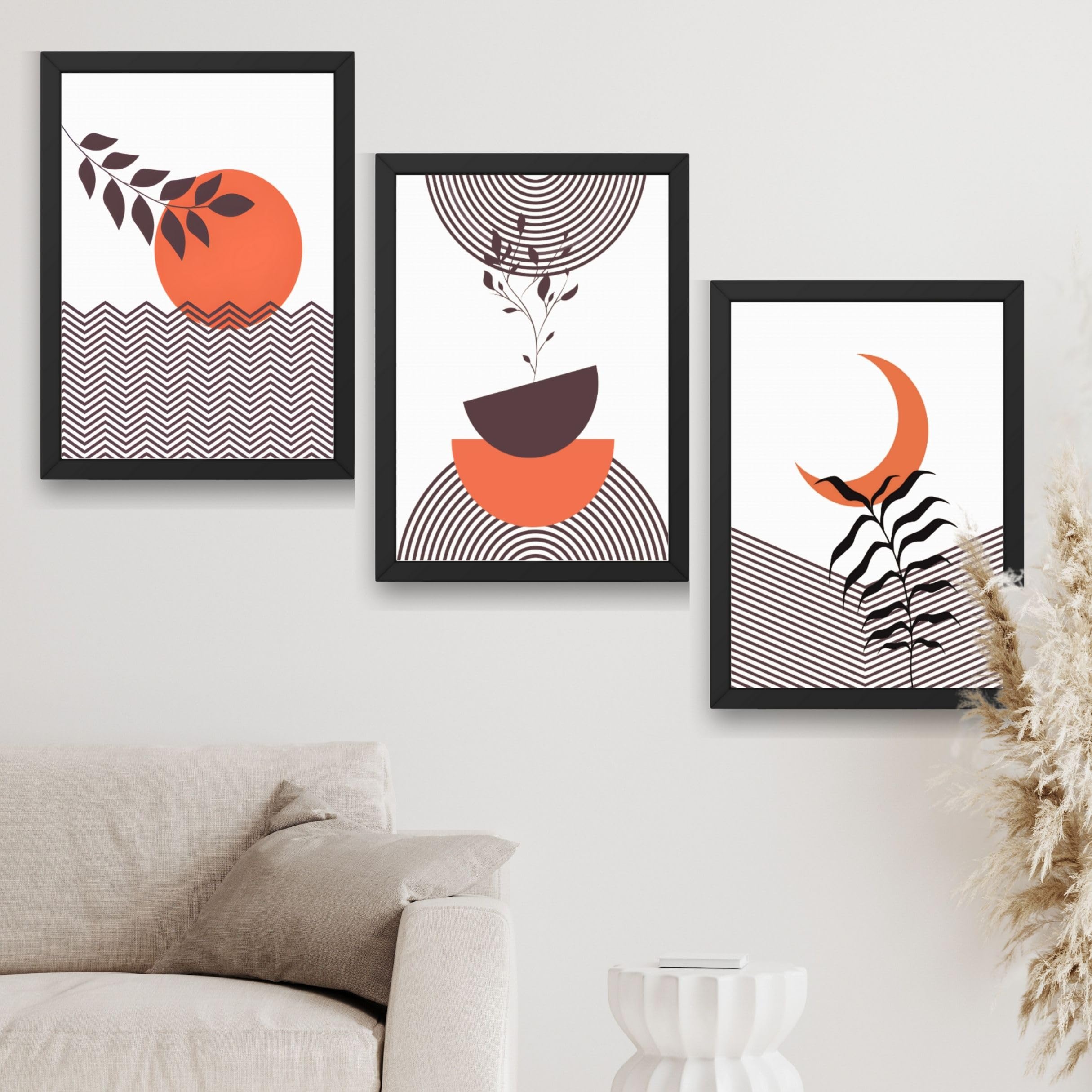 CRAFT QUEST Wall Art Decor Paintings | Set of 3 BOHO Wall Art Frames for Home Decoration | Ideal for Living Room, Bedroom & Office