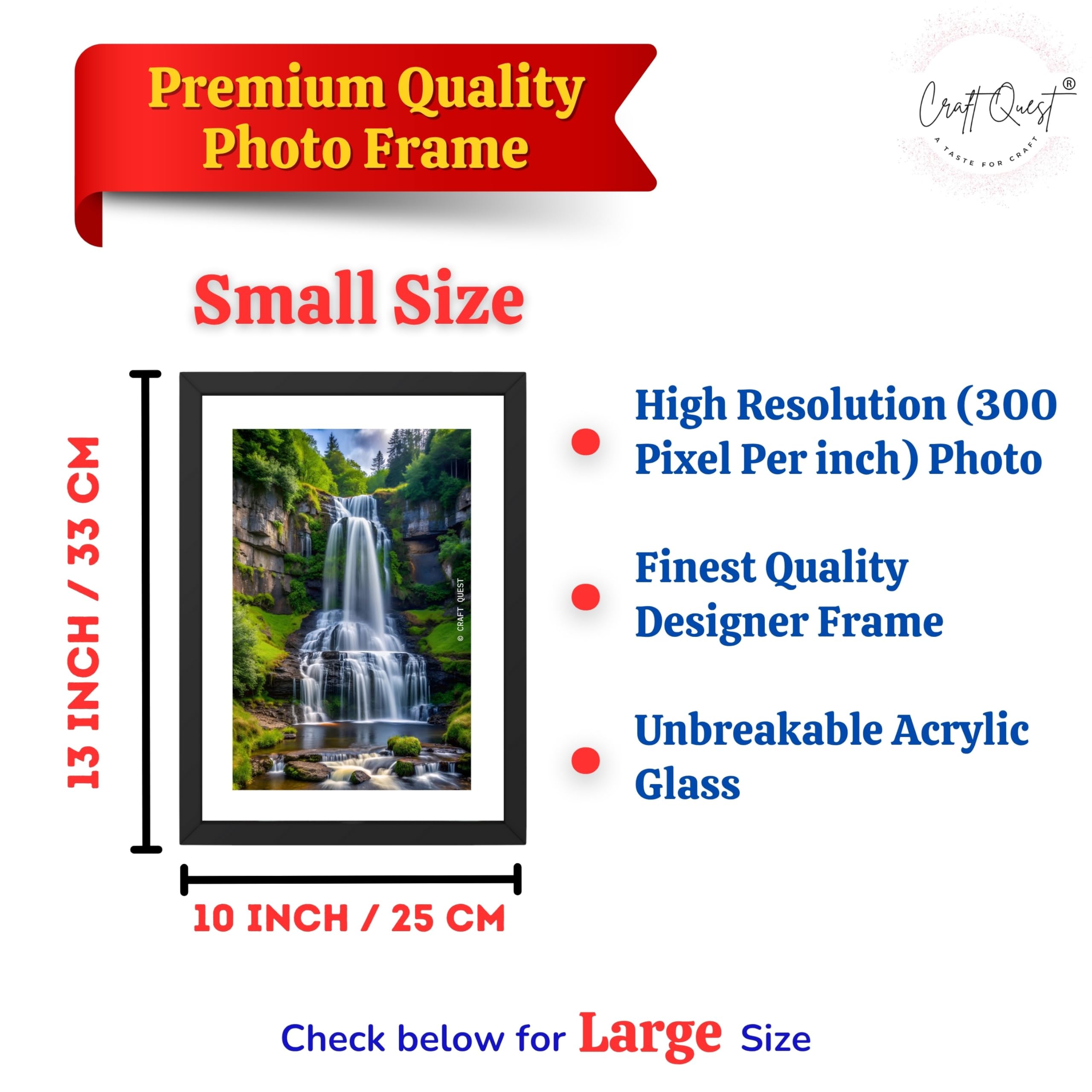CRAFT QUEST Vastu Waterfall Landscape Scenery Photo Frame With Acrylic Sheet | Living Room, Bedroom | Home Decoration | Best Gifting Option