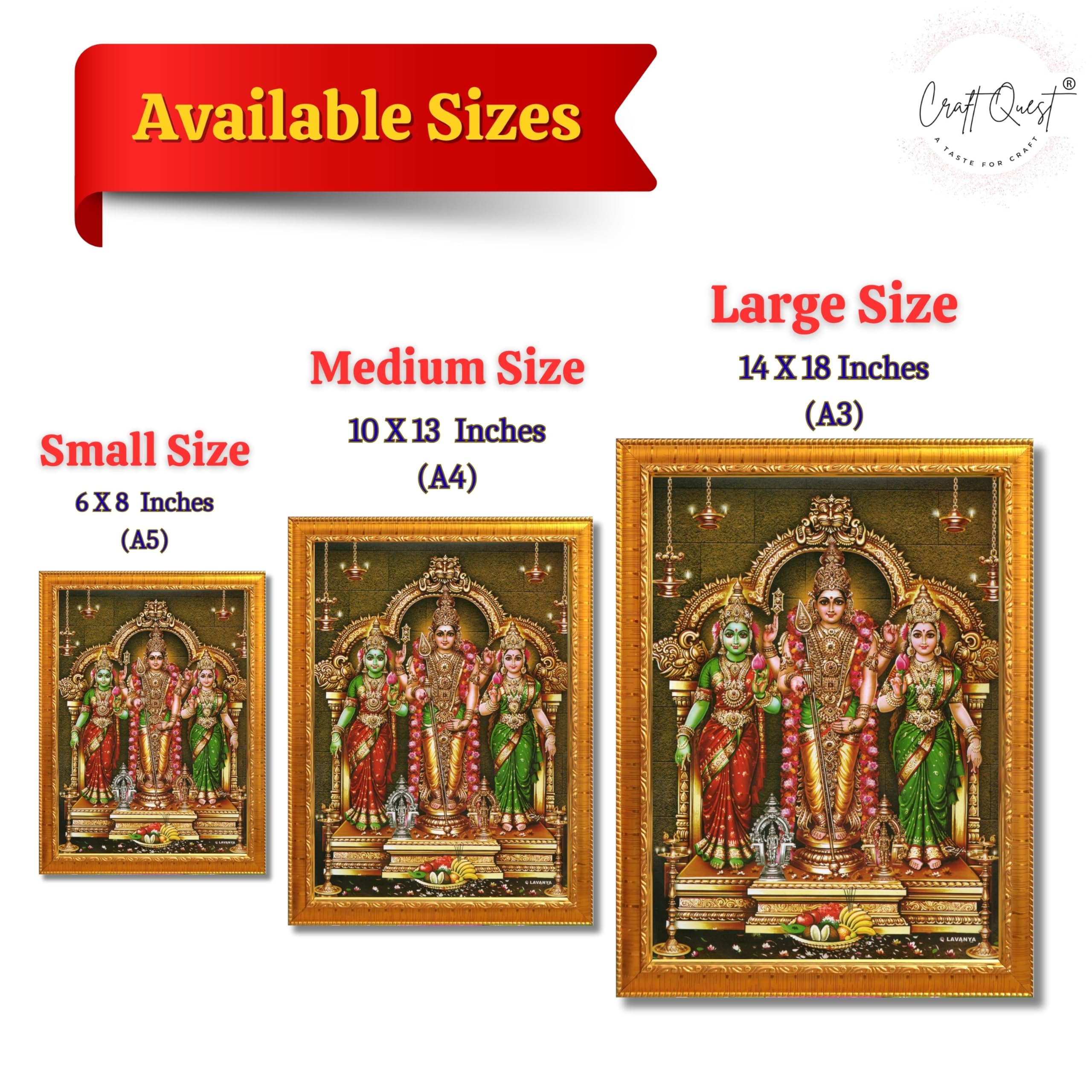 CRAFT QUEST Lord Murugan Valli Deivanai Subramanya Swamy Wall Painting Photo Framed | South God Picture Frame for Home, Office, Temple & Gifting, Decor