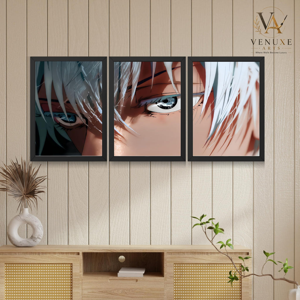 VENUXE ARTS Set Of 3 Anime Characters Wall Framed |Anime Characters Framed Poster for Living Room Bedroom Gaming Room Studio Wall Decor