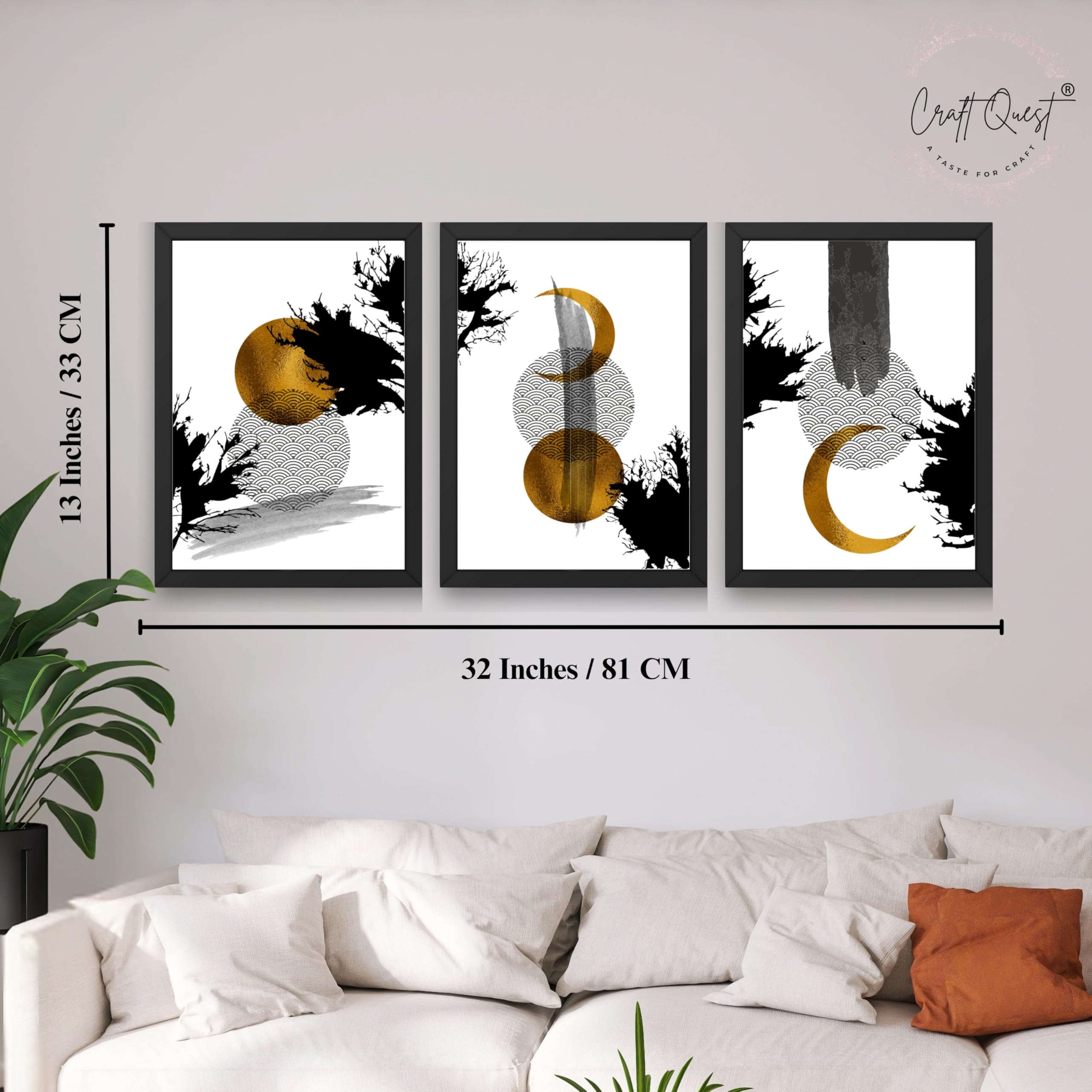 CRAFT QUEST Wall Art Decor Paintings | Set of 3 Abstract Wall Art Frames for Home Decoration | Ideal for Living Room, Bedrooms & Office