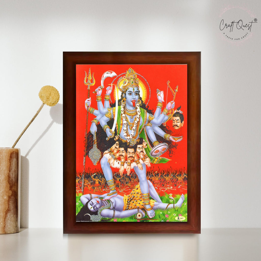 CRAFT QUEST Maha Kali Mata Ji Mahakali Shiv Shiva Wall Painting Framed Home Decor