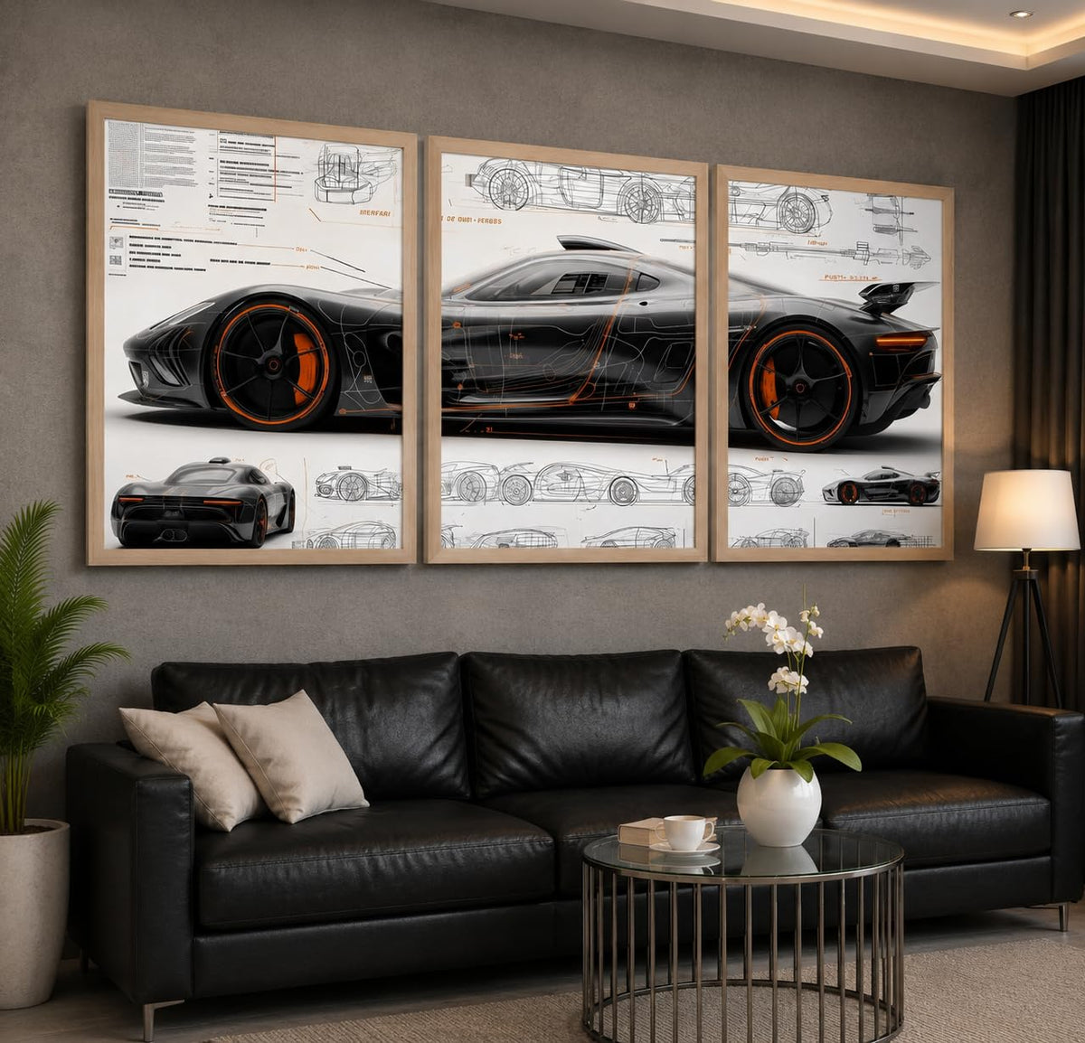 VENUXE ARTS Set Of 3 Big Sports Cars Framed Posters Gift Items for Boys Room Wall Decoration Bedroom Living Room Office Studio Décor | Car Poster Frame for Wall Décor