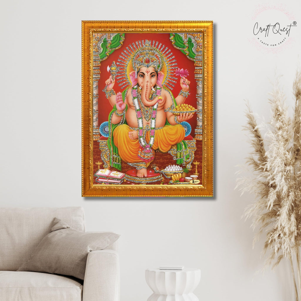 CRAFT QUEST Lord Ganpati Ganesha Modern Wall Art Painting With Frame For Pooja, Home and Office Decor Item