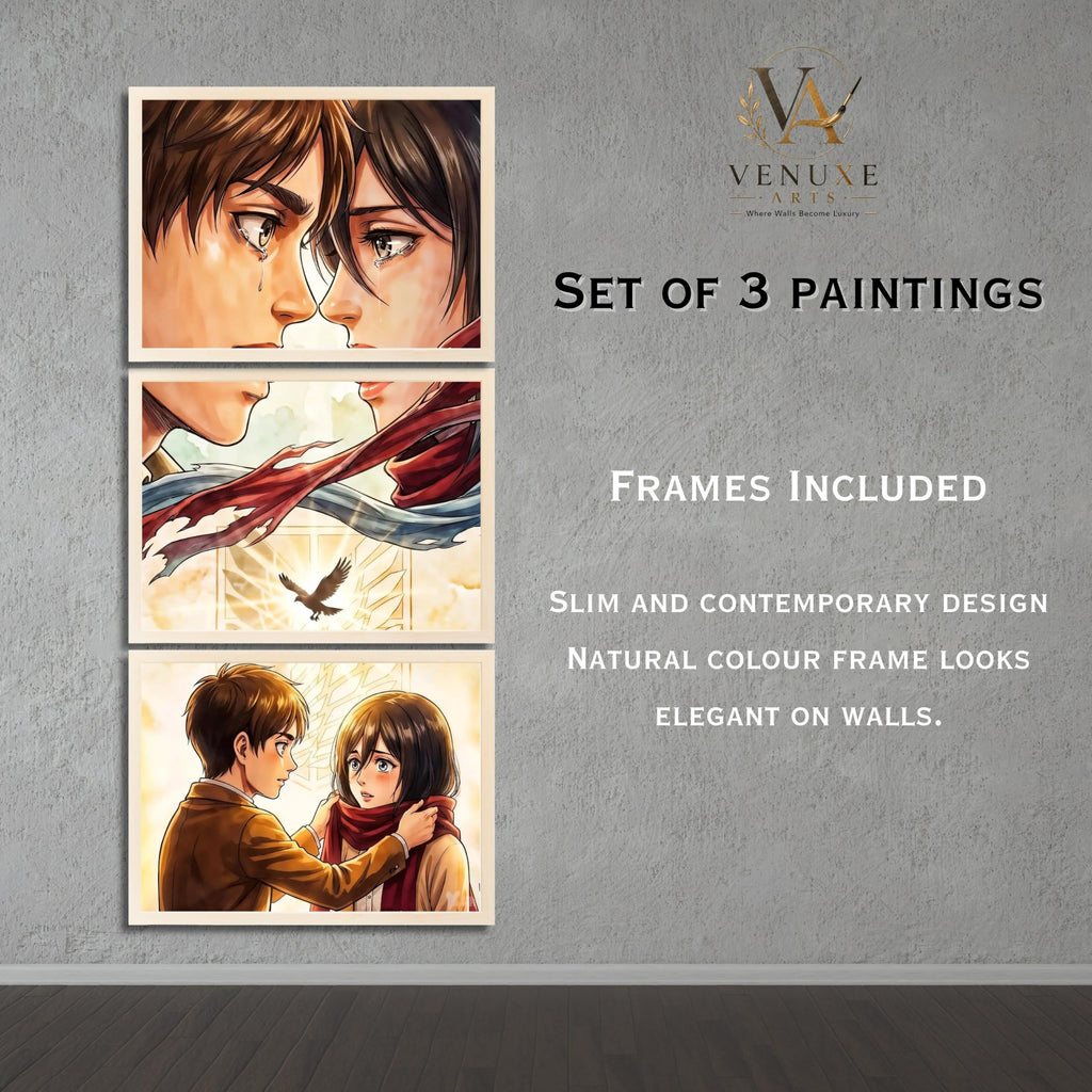 VENUXE ARTS Set Of 3 Anime Characters Wall Framed |Anime Characters Framed Poster for Living Room Bedroom Gaming Room Studio Wall Decor