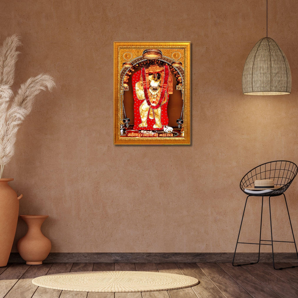 CRAFT QUEST Mehndipur balaji Hanuman | Bajrangbali Religious Photo with frame for Home Decorative Item