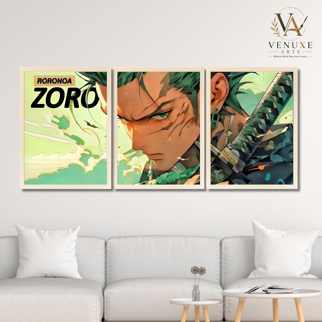 VENUXE ARTS Set Of 3 Anime Characters Wall Framed |Anime Characters Framed Poster for Living Room Bedroom Gaming Room Studio Wall Decor