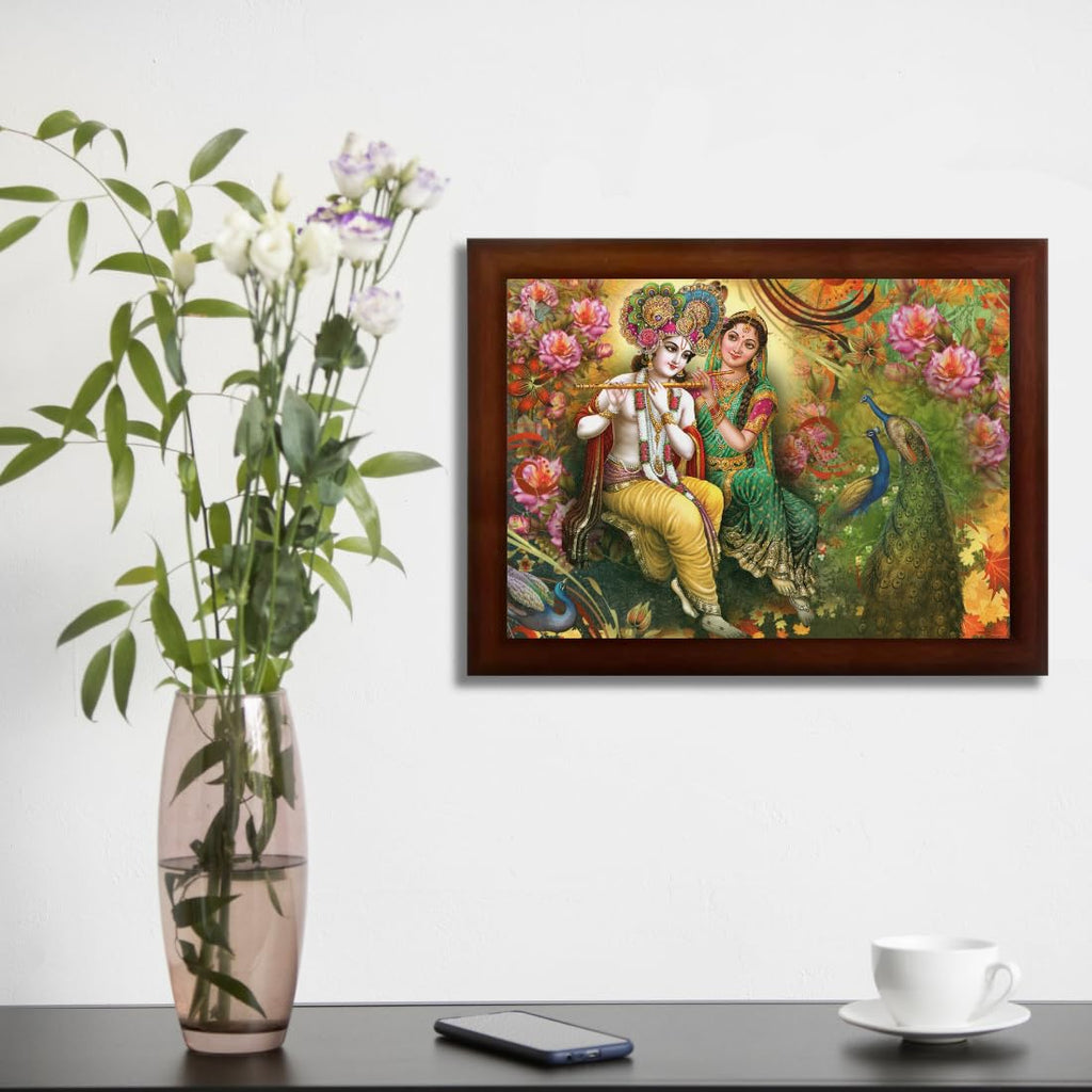 Craft Quest Radha Krishna Sparkle Coated Home Decorative Gift Item Framed Painting (10 X 14 Inches, Brown) RK1013-105