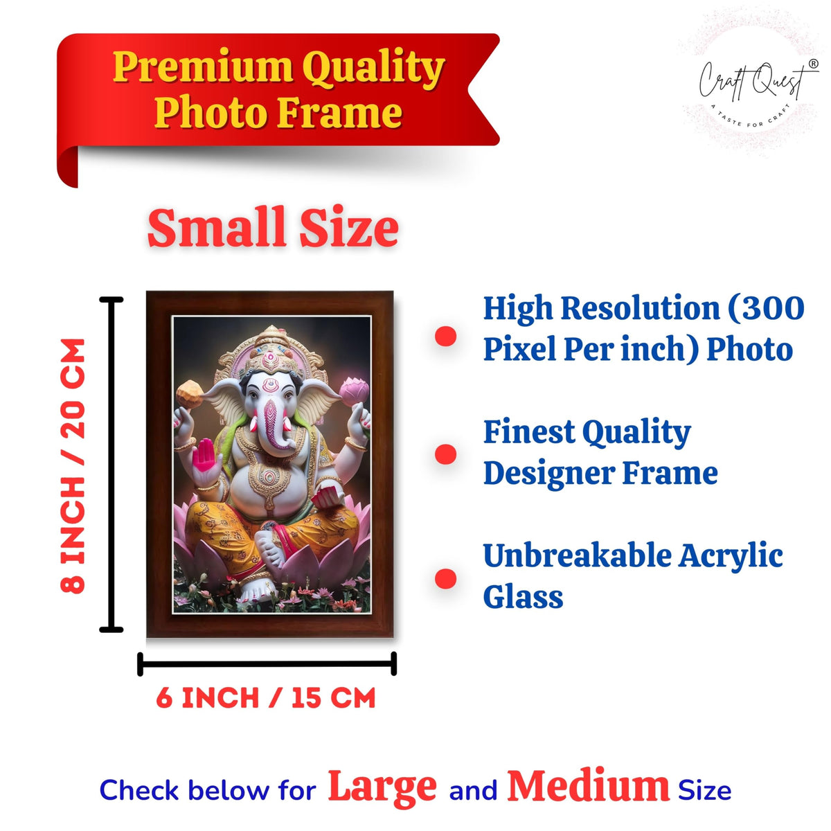 CRAFT QUEST Lord Ganesha Ganesh ji Art Framed Wall Painting With Frame For Home and Pooja,Office Décor Items