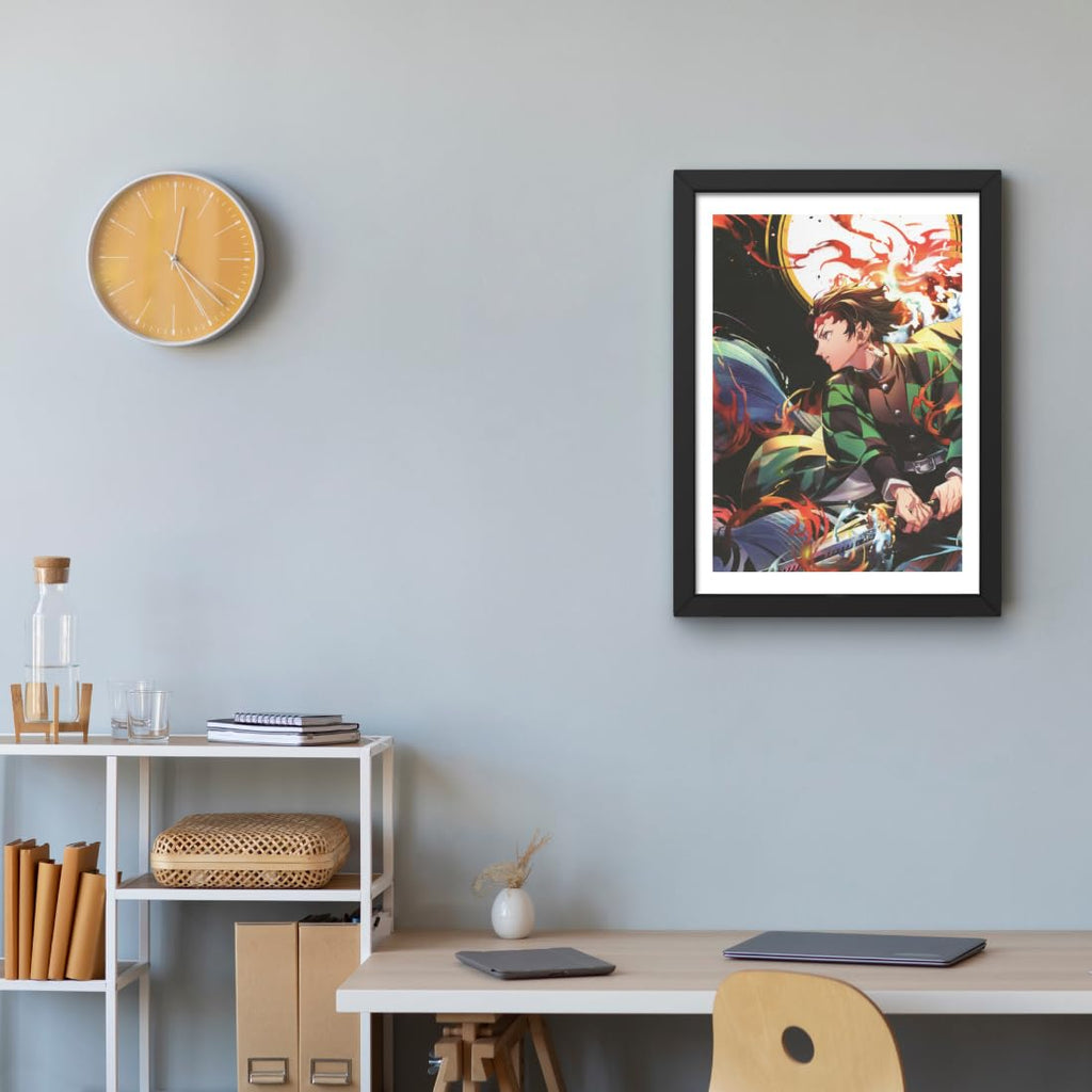 CRAFT QUEST Demon slayer Anime Poster Laminated Posters Framed Painting For Anime Naruto Fans Wall Decor, Home Decor with Matte Black Frame (14 Inchs x 10 Inchs)