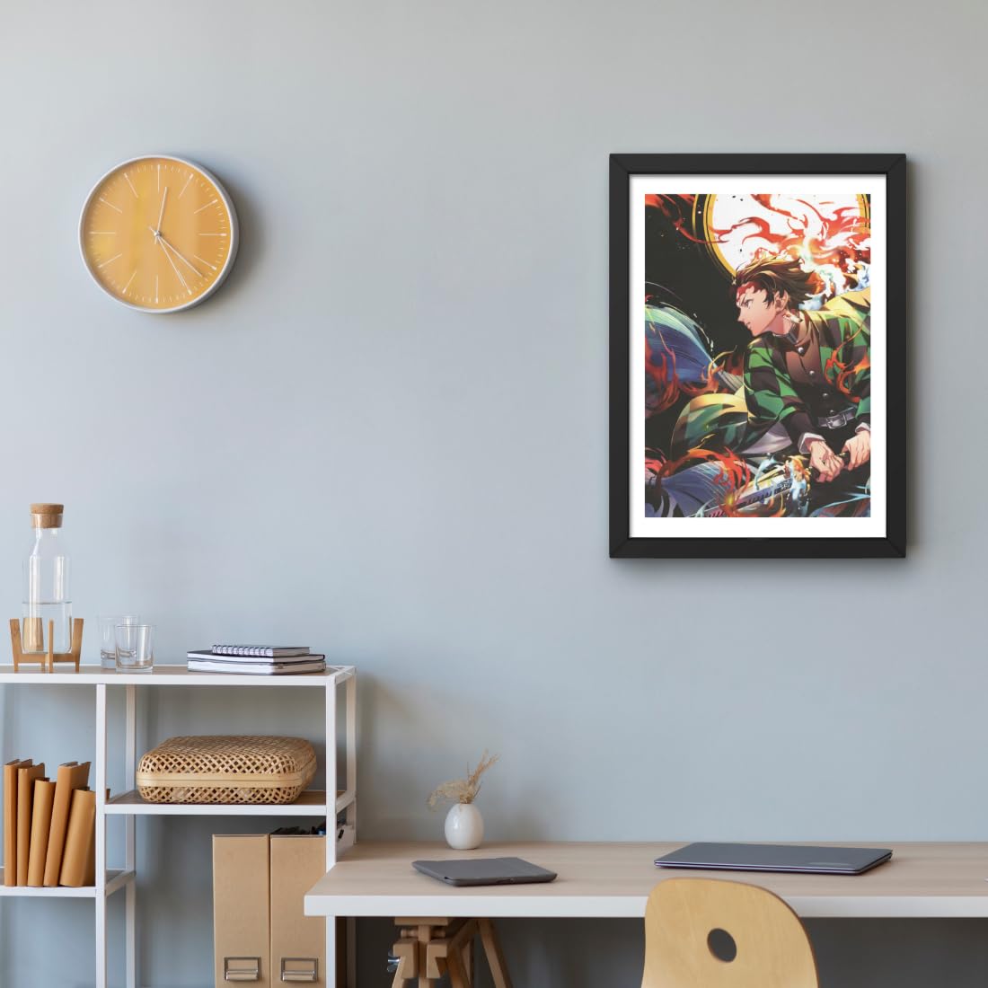 CRAFT QUEST Demon slayer Anime Poster Laminated Posters Framed Painting For Anime Naruto Fans Wall Decor, Home Decor with Matte Black Frame (14 Inchs x 10 Inchs)